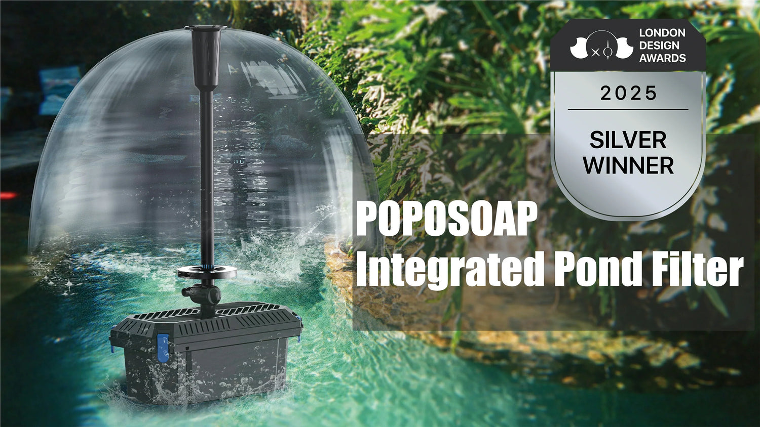 poposoap integrated pond filter silver award at the 2025 london design awards