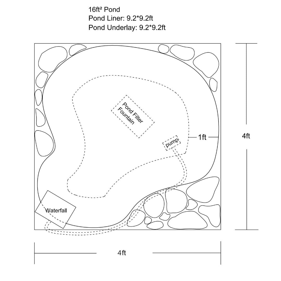 4′ x 4′ Pond Starter Kit | 5-in-1 Filter, Waterfall, Lights, Pond Liner & Underlayment