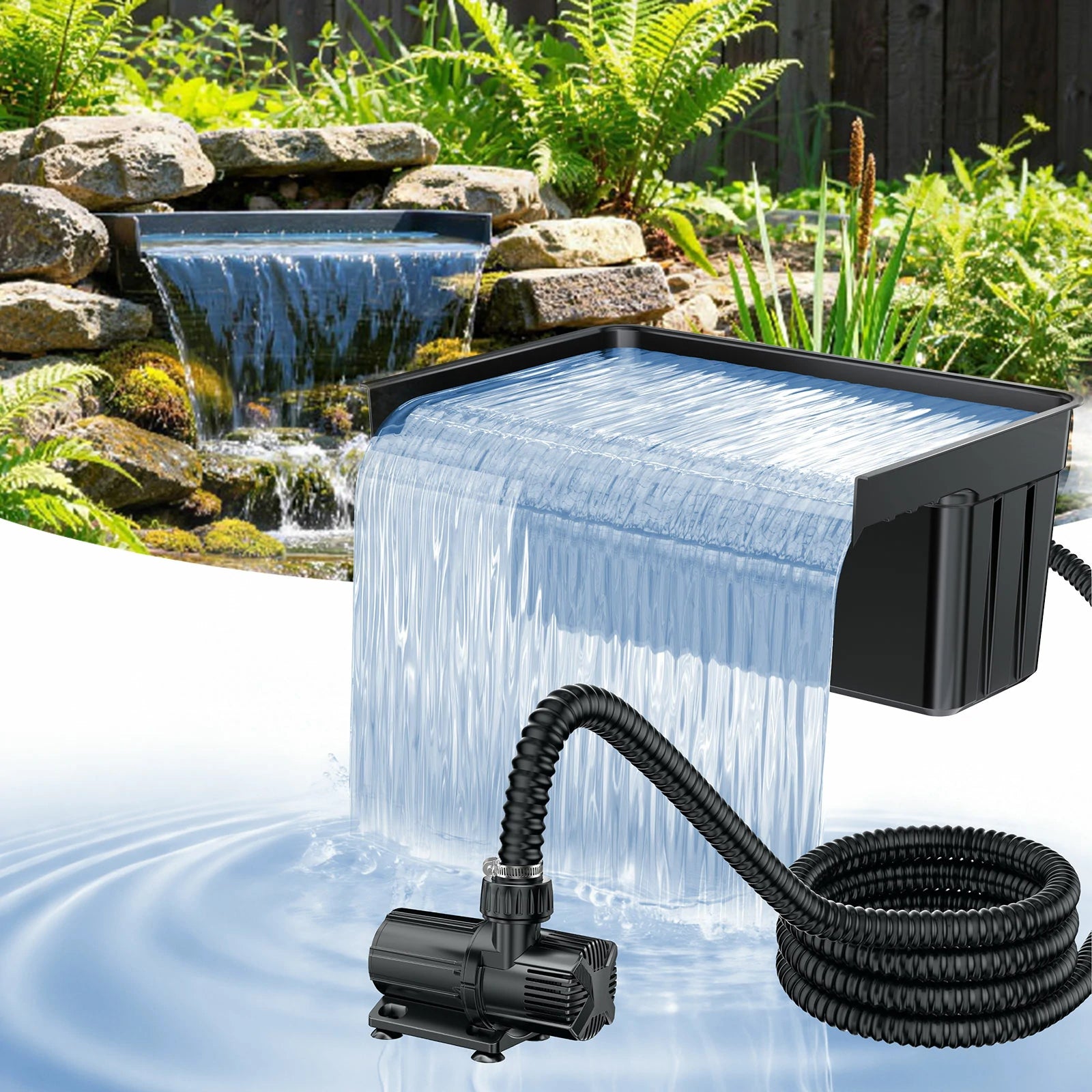 1600GPH Waterfall Pump Kit with 23.6"x11" Spillway