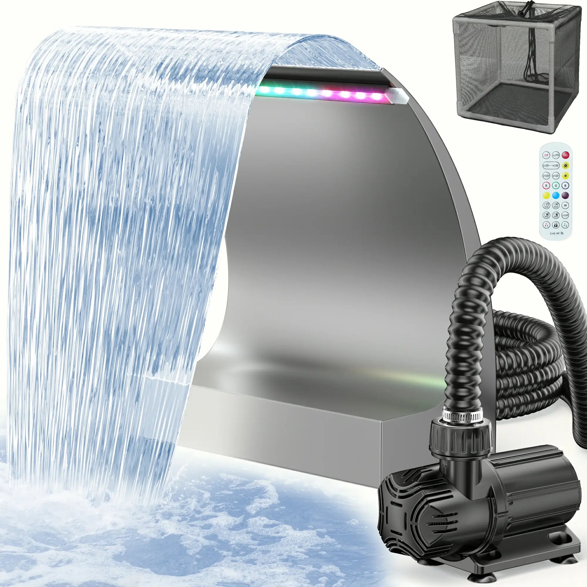 65W 1600GPH Waterfall Pump Kit with 12" C-Shaped Spillway & Light