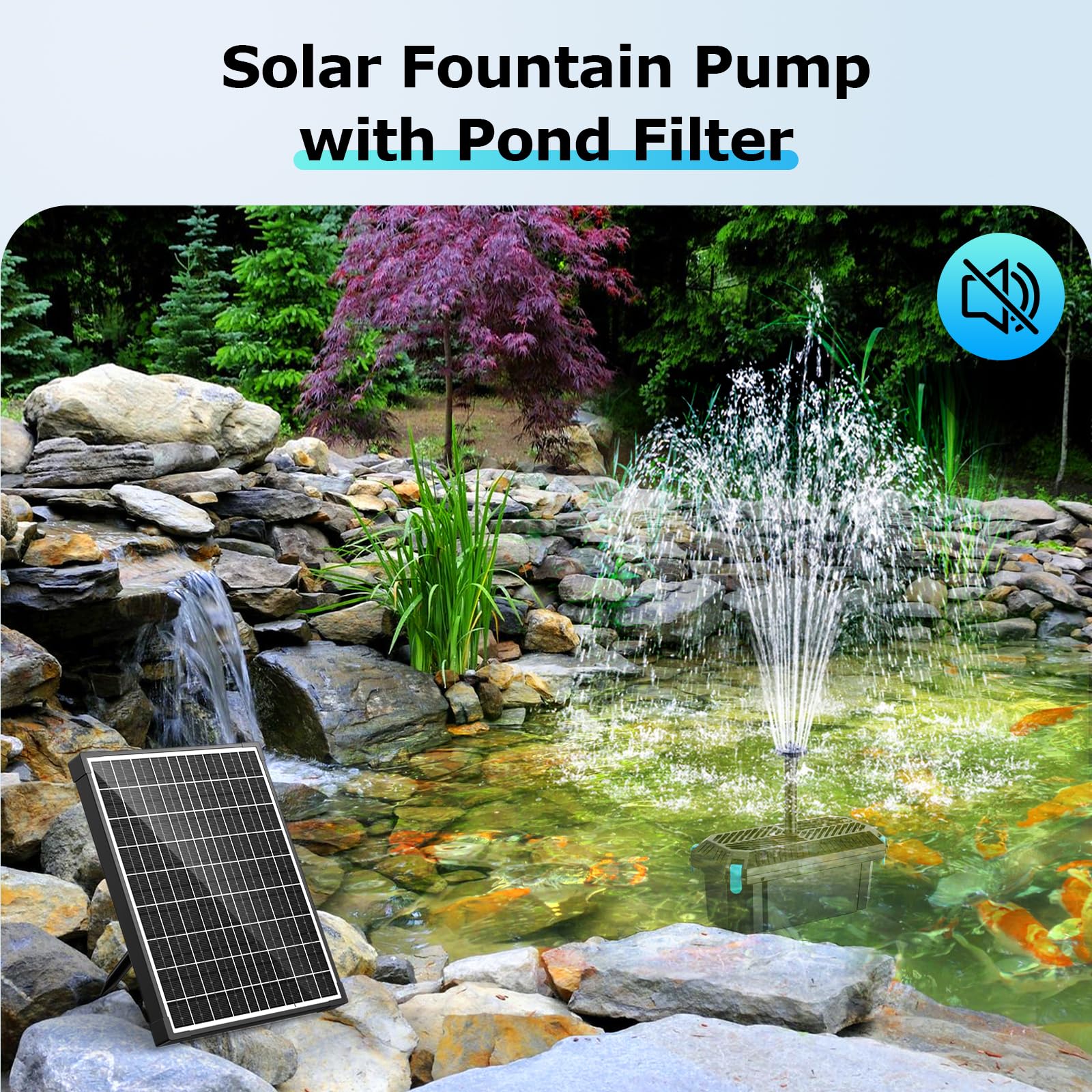 20W 320GPH Solar Water Pond Pump & Filters Kit low noise