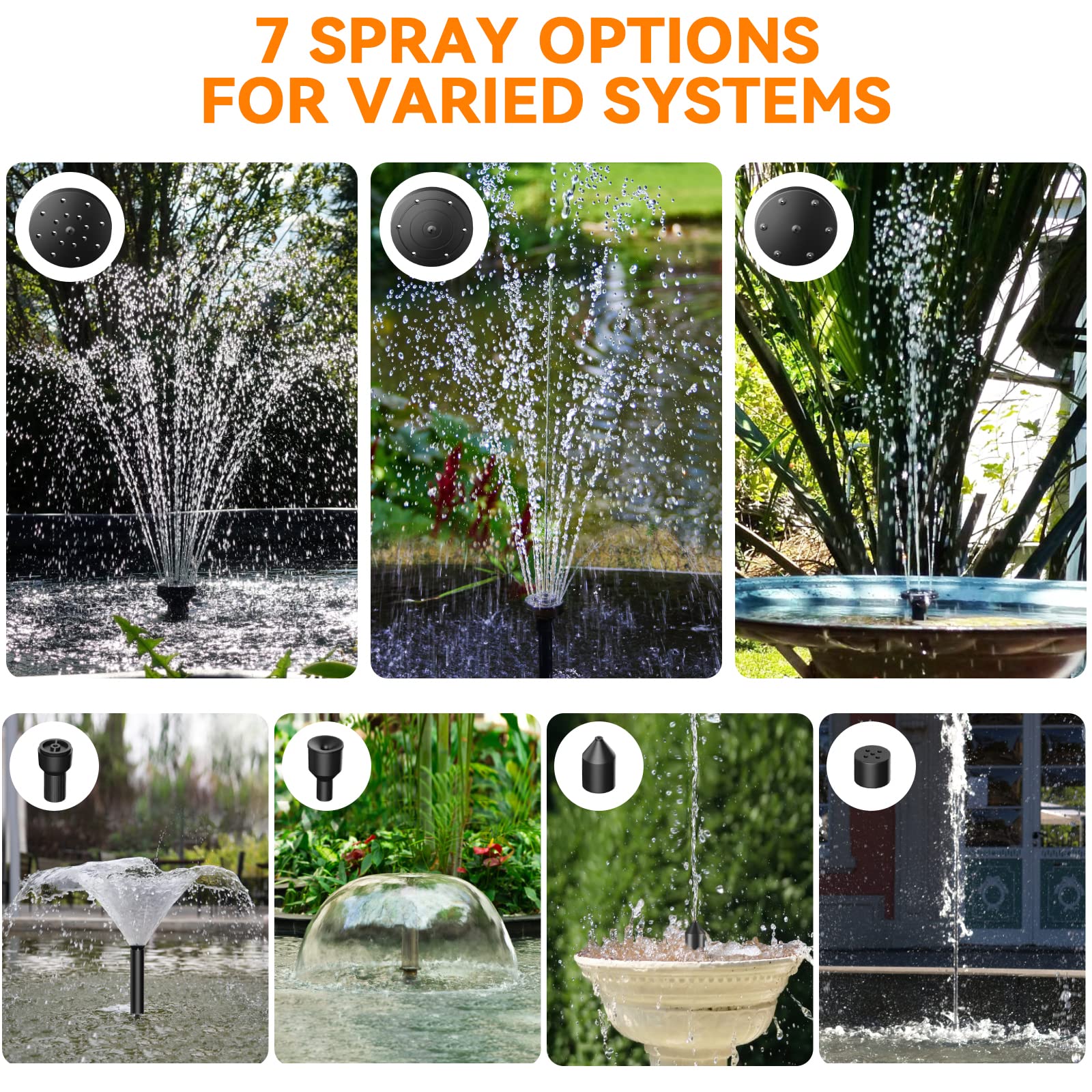 30W Solar Water Fountain Pump (Orange) - 7 Spray Options for Varied Systems