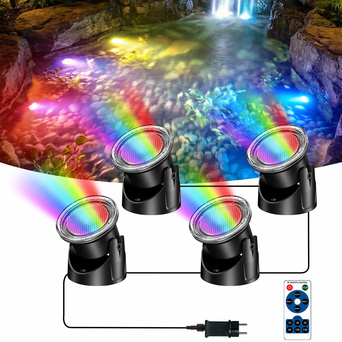 4-Head Colored Underwater Pond Lights with Memory Function - Poposoap