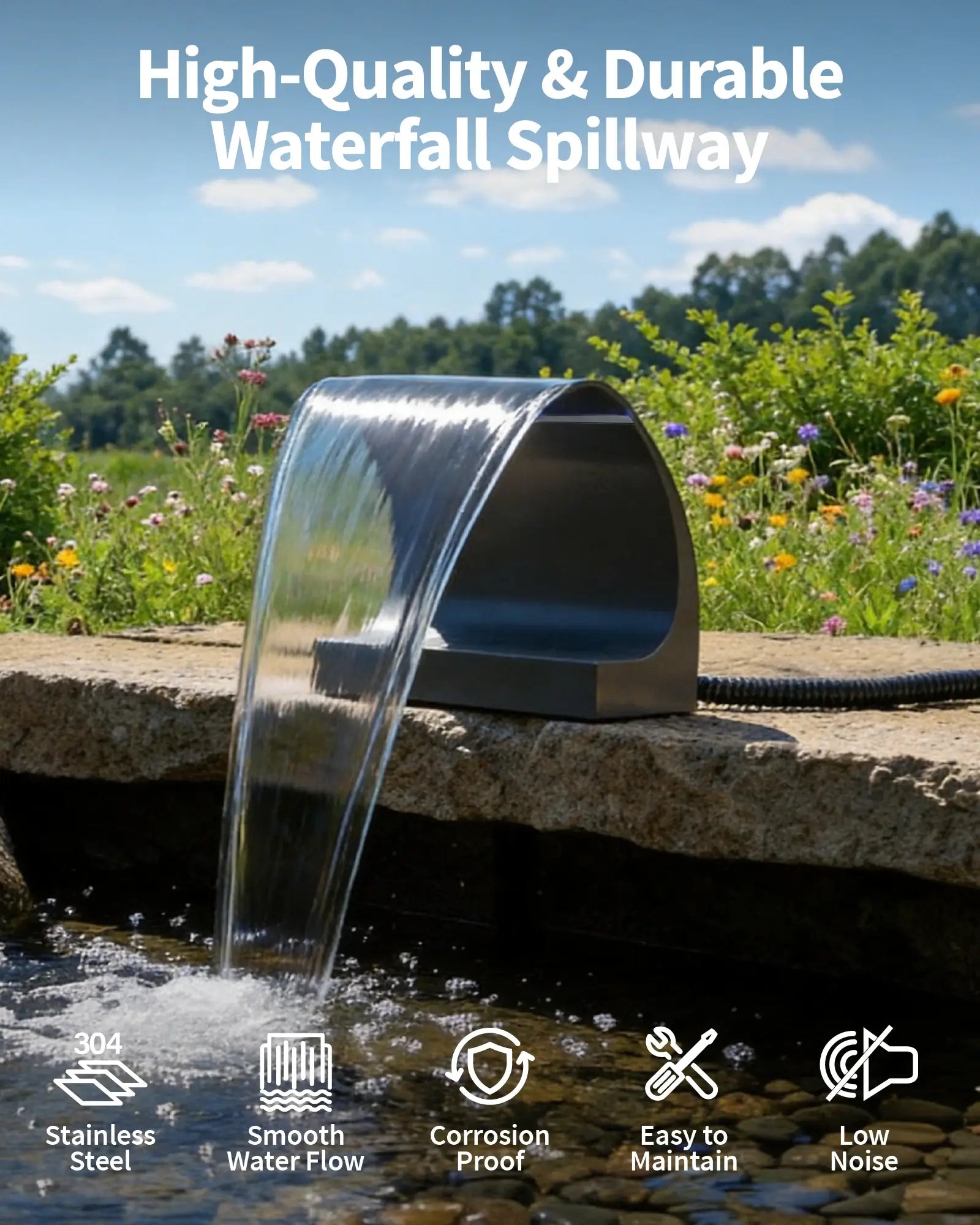 1600GPH Waterfall Pump Kit with 12" C-Shaped Spillway & Light