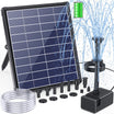 6.5W Solar Water Fountain Pump - 2400mAh Battery, 80GPH, 8 Sprayers