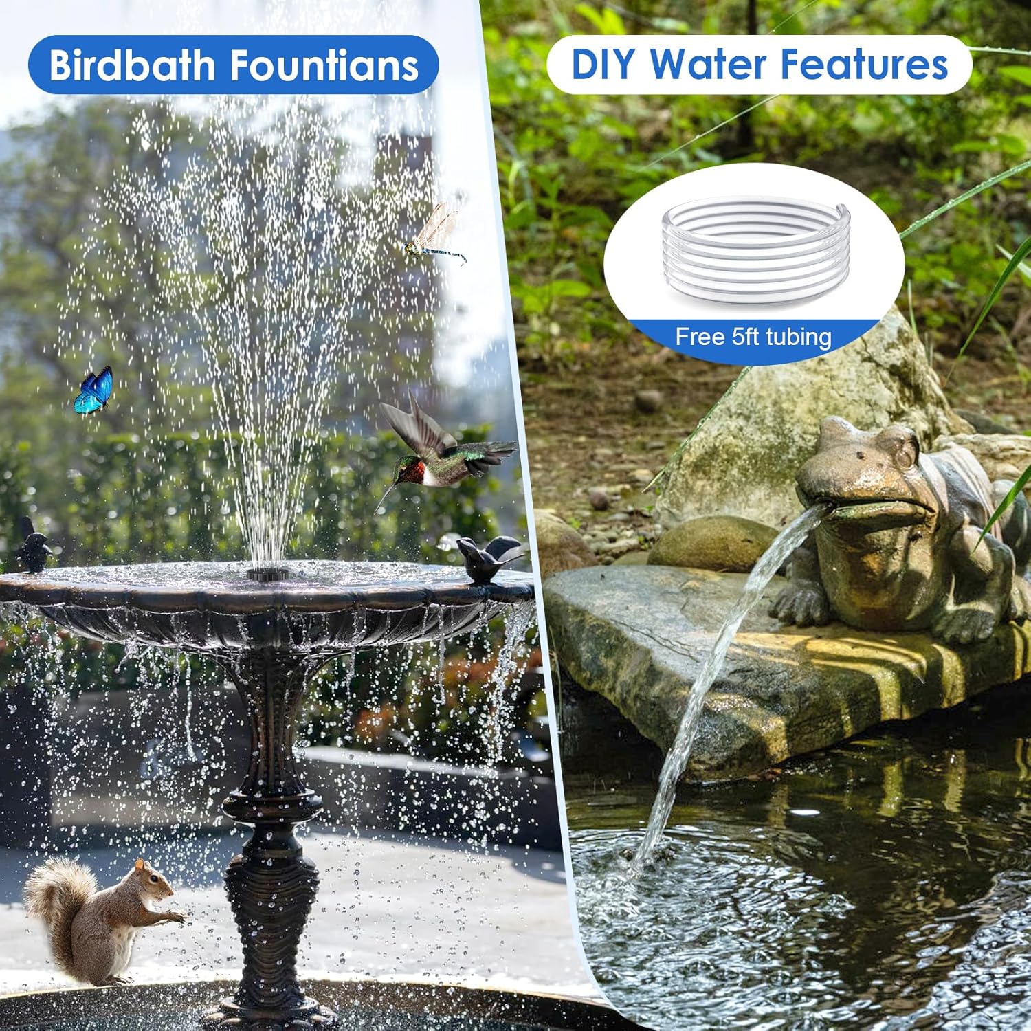 6.5W Solar Water Fountain Pump - 80GPH, 8 Sprayers for Birdbath Fountains and DIY Water Features