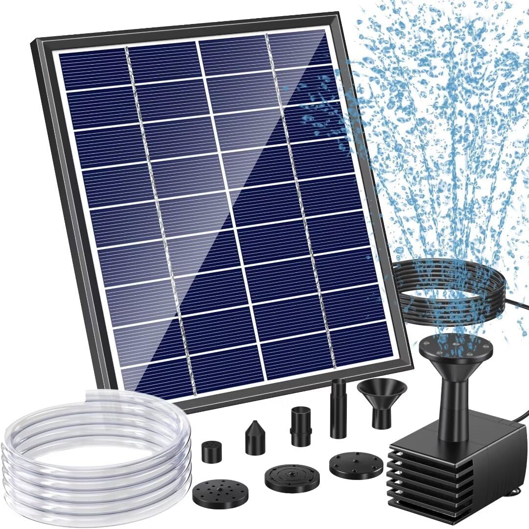 6W Solar Water Fountain Pump - 60GPH, 5 Nozzles