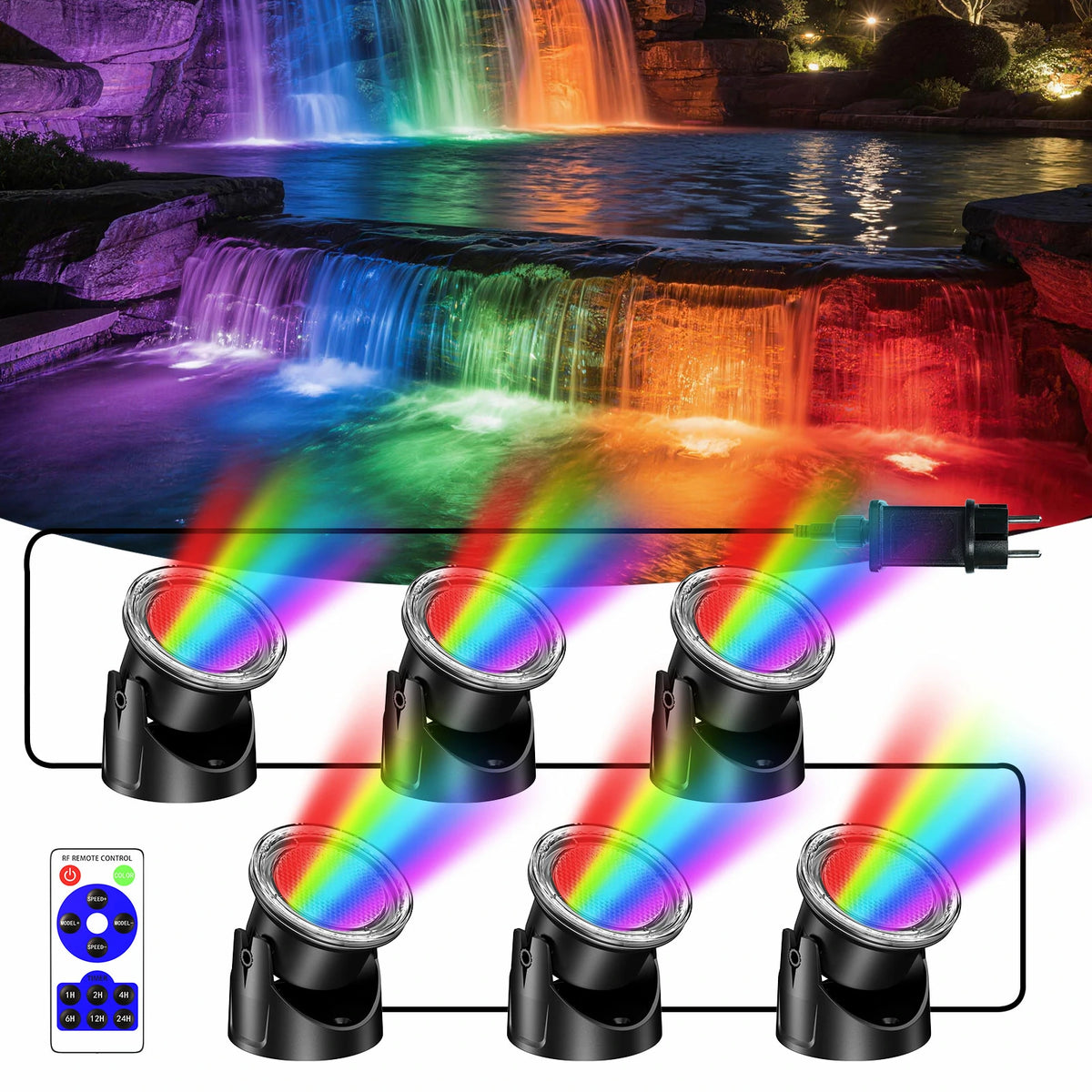 6-Head Colored Underwater Pond Lights with Memory Function - Poposoap