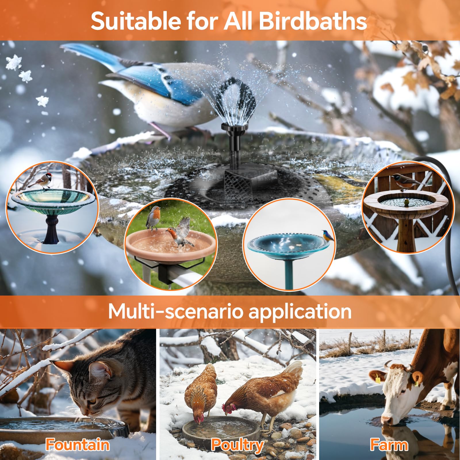 70W AC Bird Bath Heater Fountain