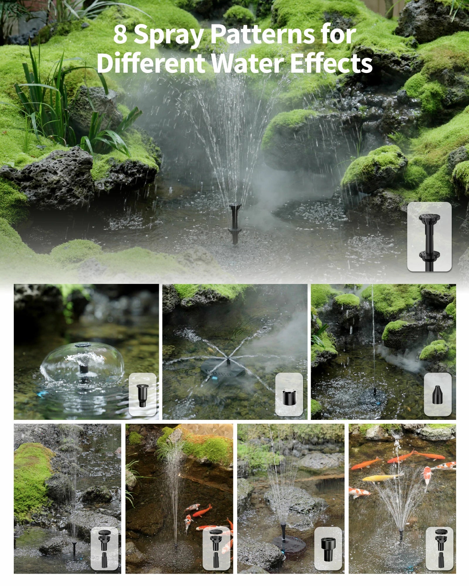 8W Solar Pond Filter Fountain with Battery
