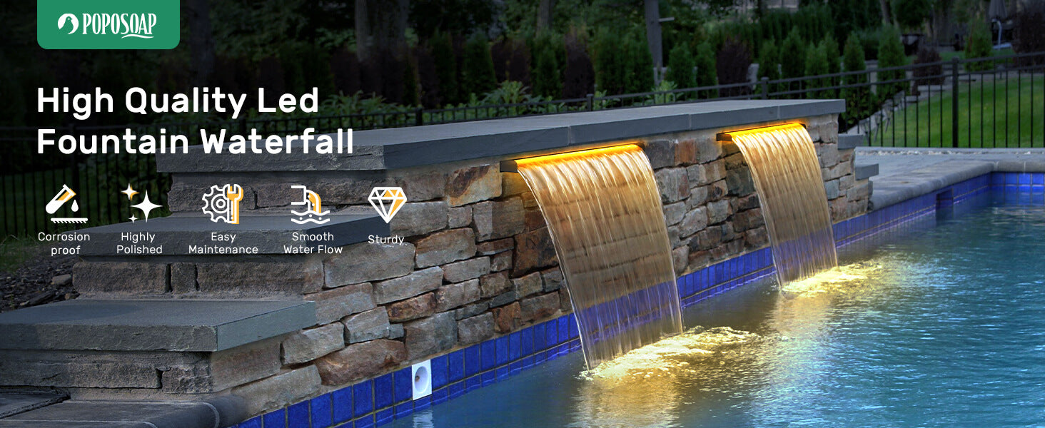 POPOSOAP LED Waterfall Spillway Kit- For you to Create a Dream Garden Waterfall