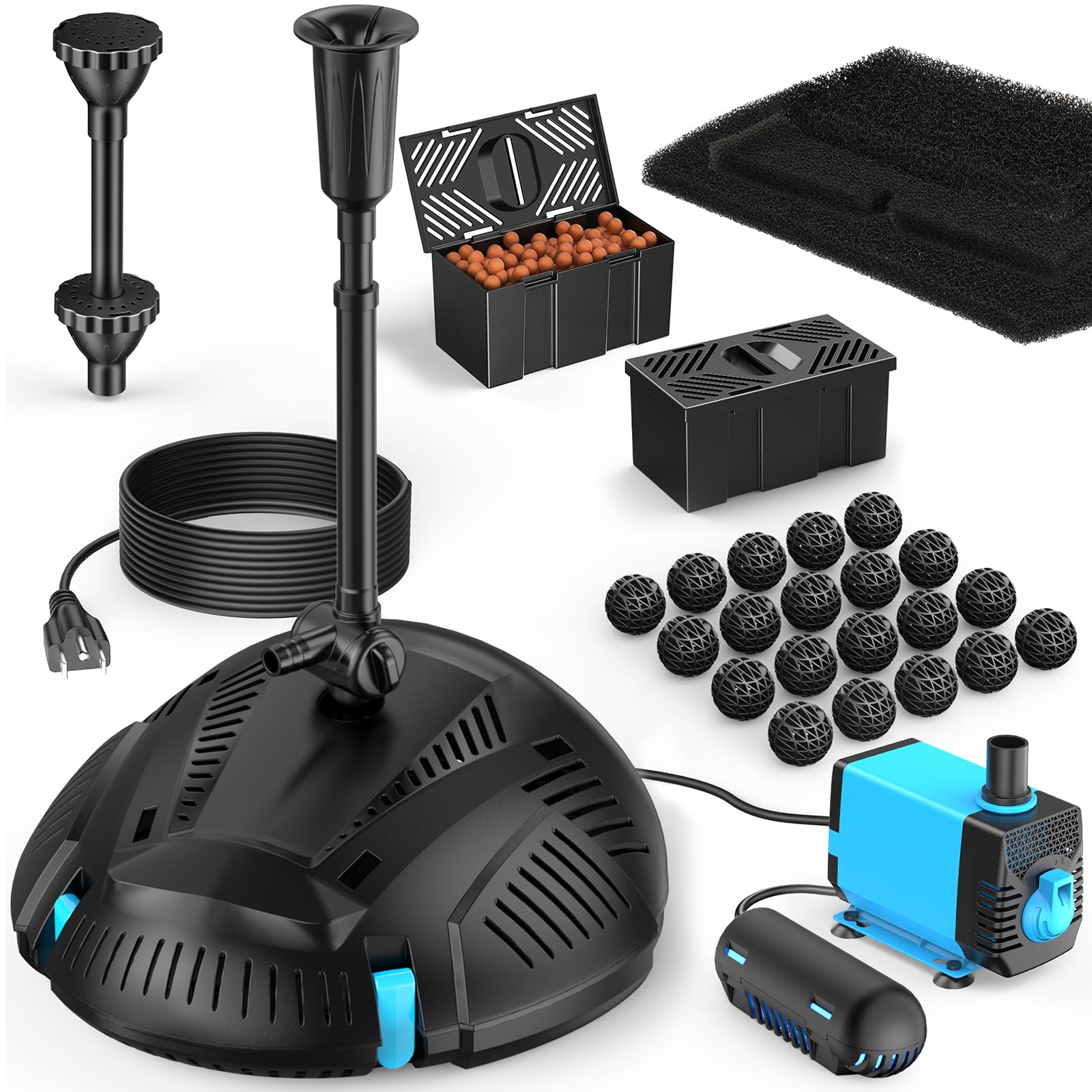 5′ x 5′ Pond Decor Kit | 3-in-1 Filter, Waterfall & Lights