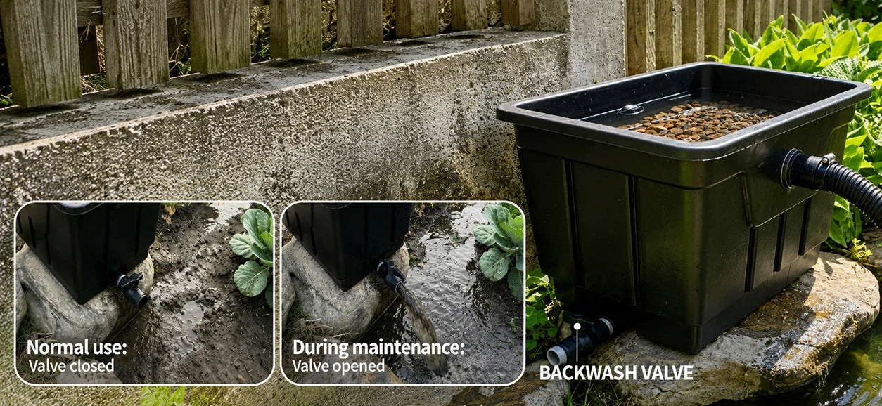filtration system for ponds bottom drain valve