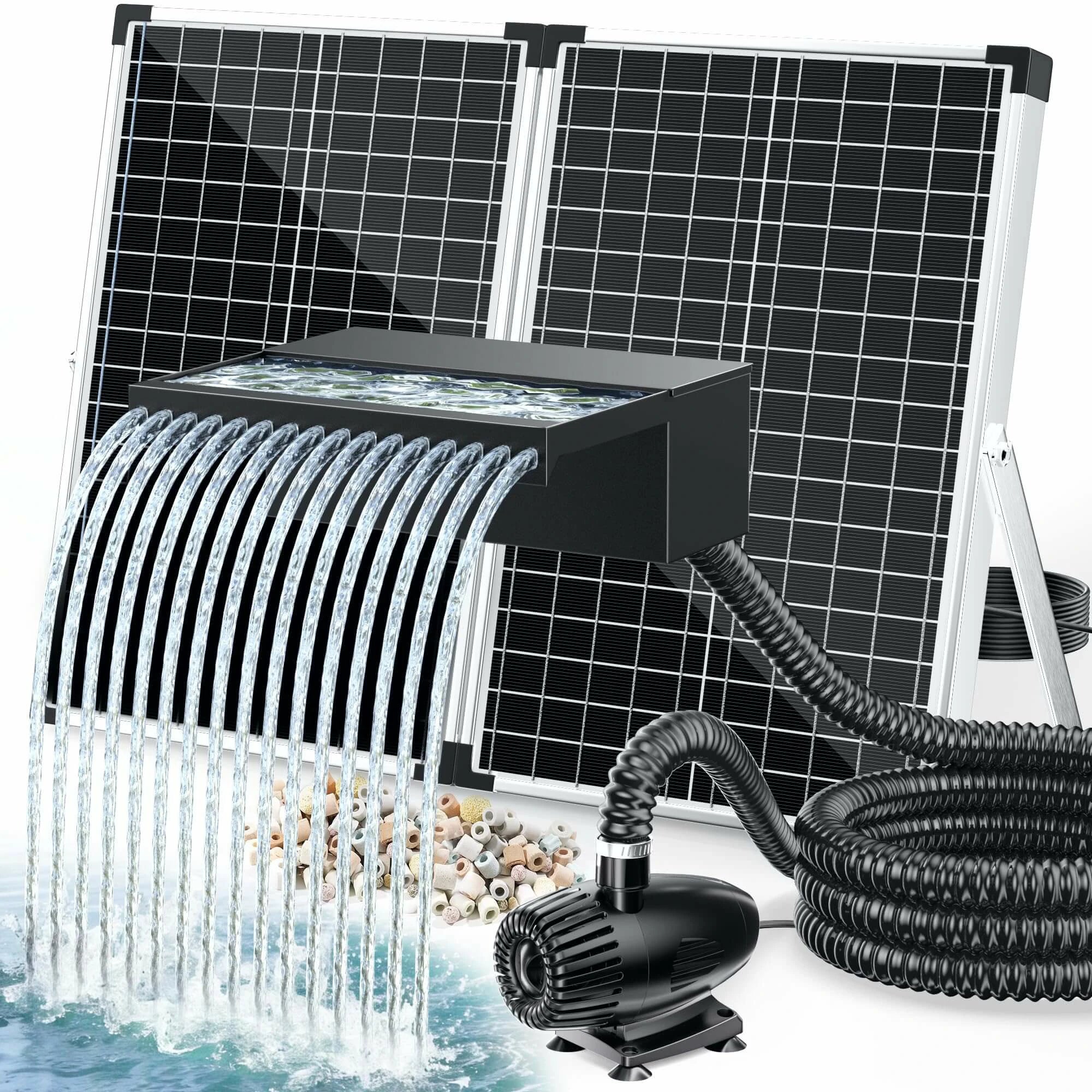 70W 680GPH Solar Waterfall Pump Kit with 12" Spray Spillway