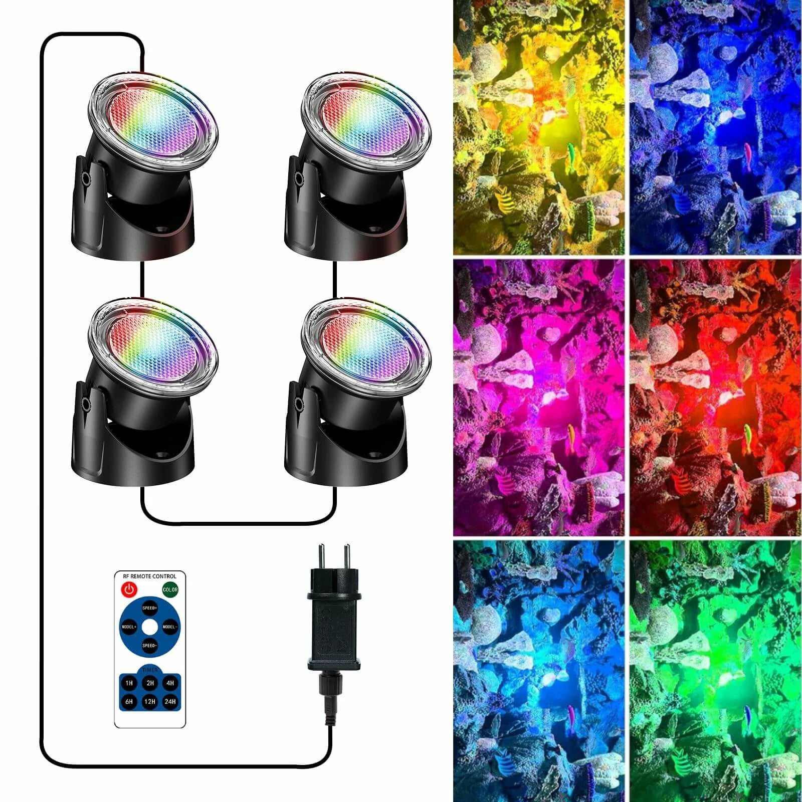 4-Head Colored Underwater Pond Lights with Memory Function