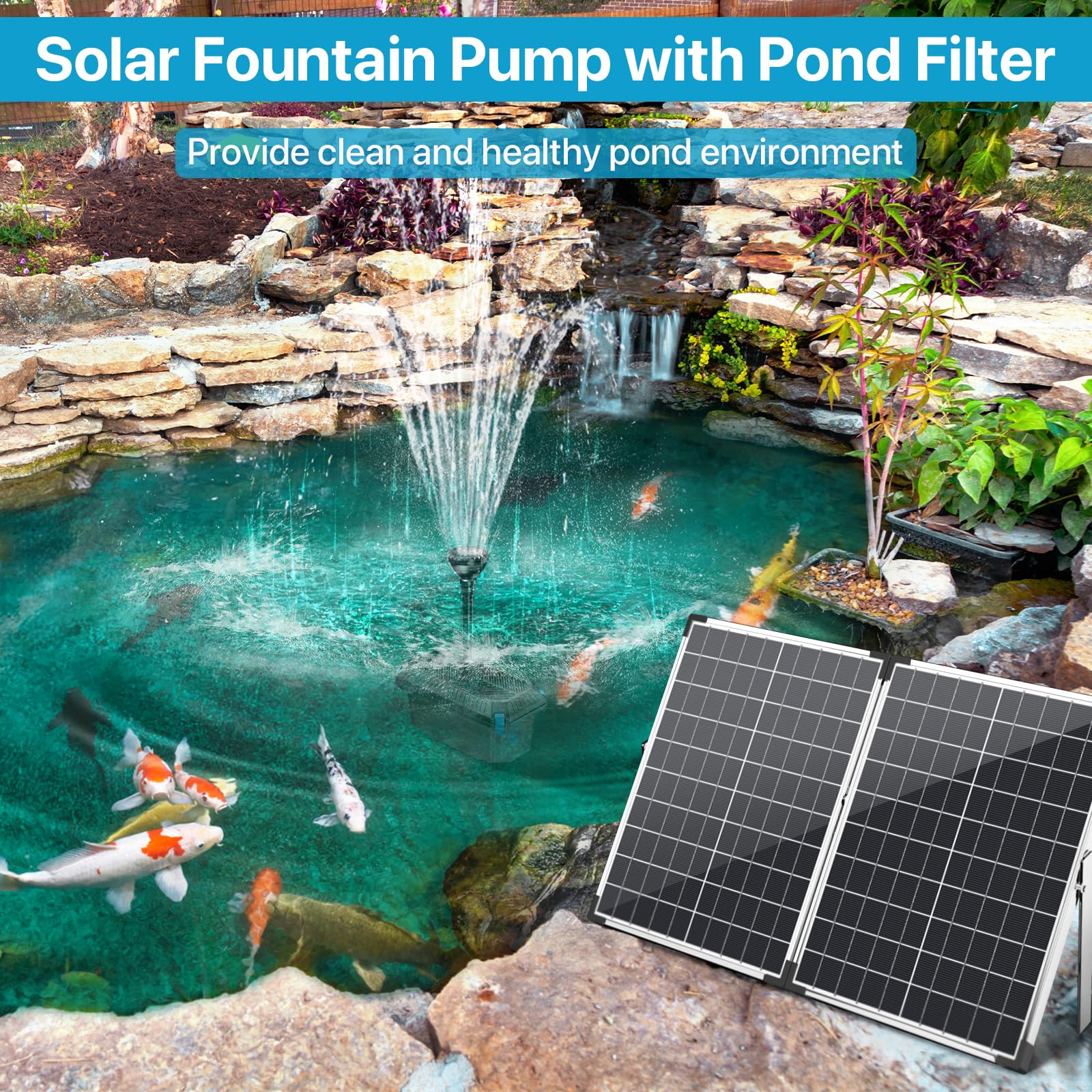 P3703 70W 680GPH Solar Pond Filter Fountain