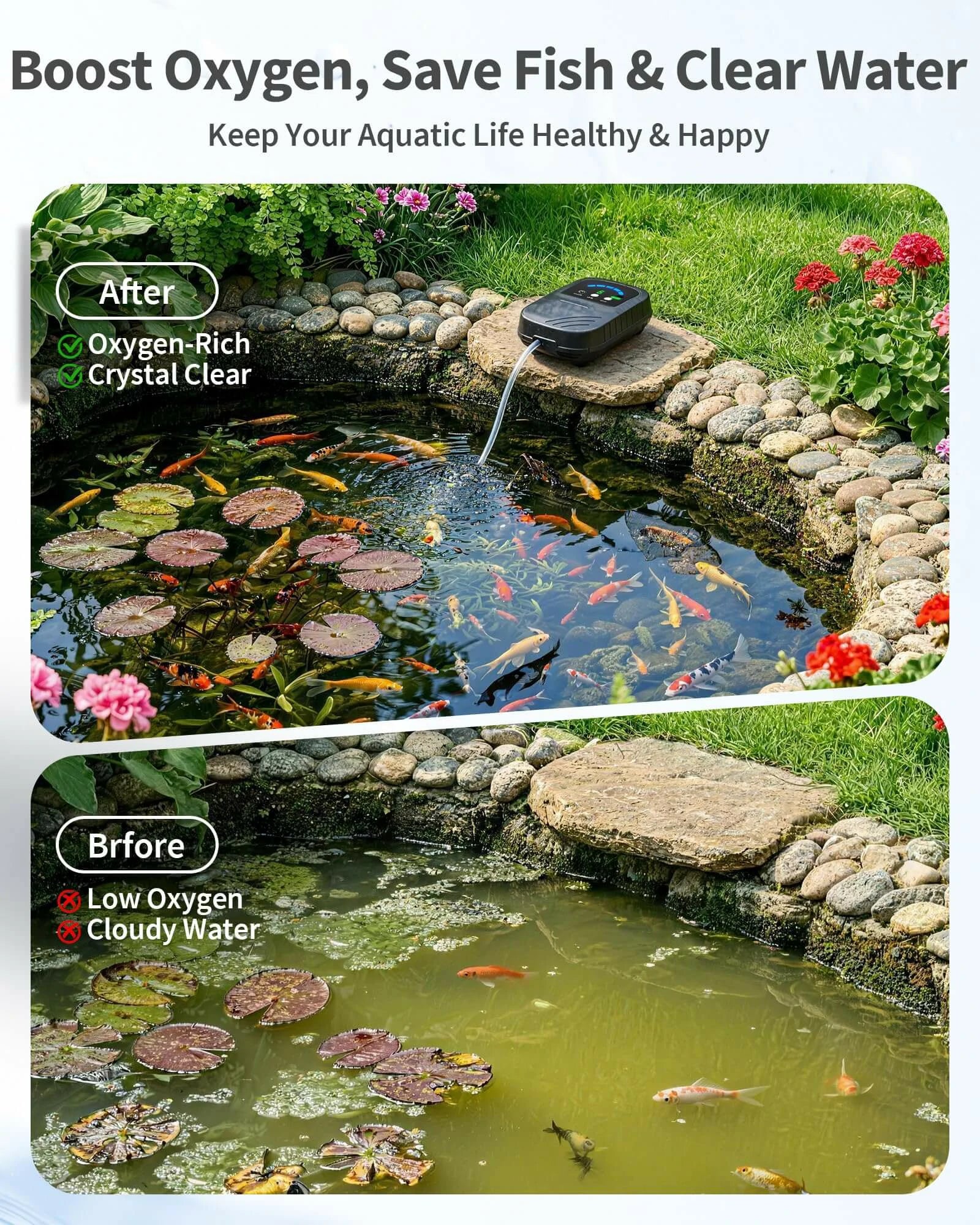 8W Solar Pond Aerator With 4400mAh Battery