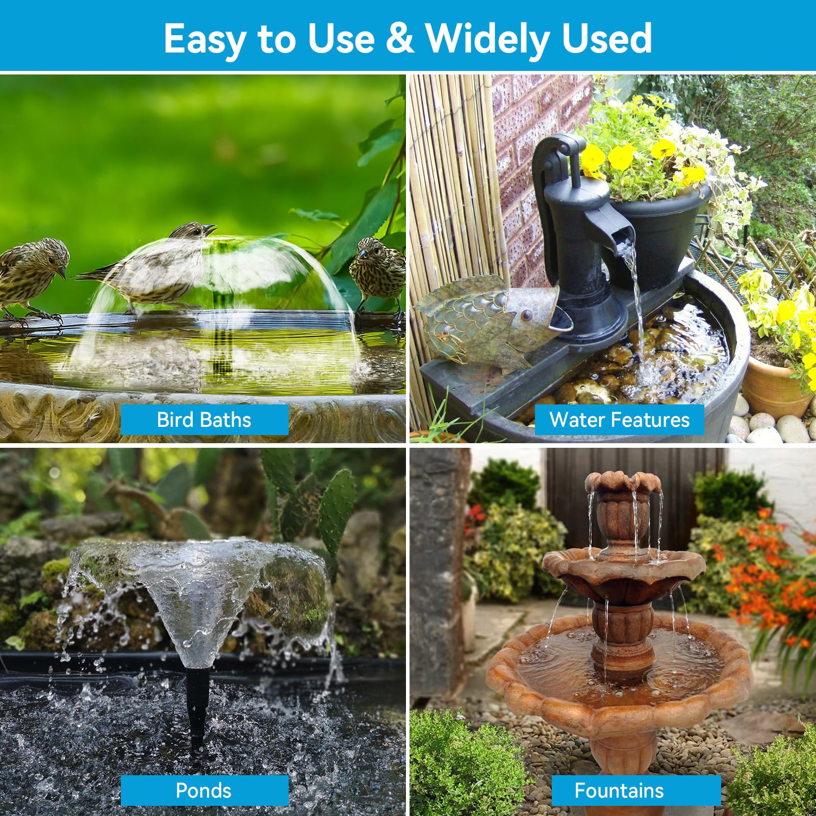 8W 80GPH Solar Birdbath Fountain Pump with 3000mAh Battery