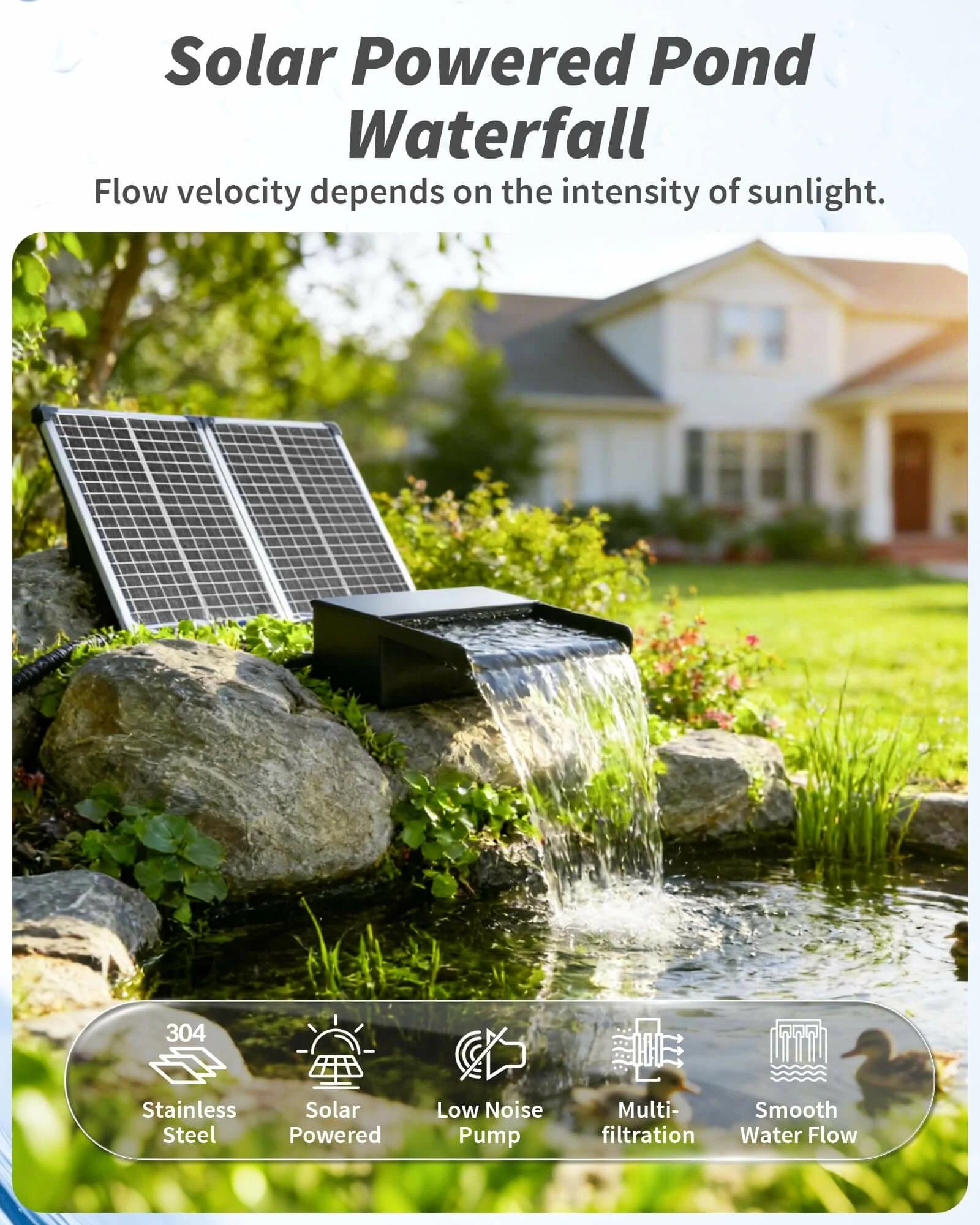 70W Solar Waterfall Kit with 12"x4.3" Spillway