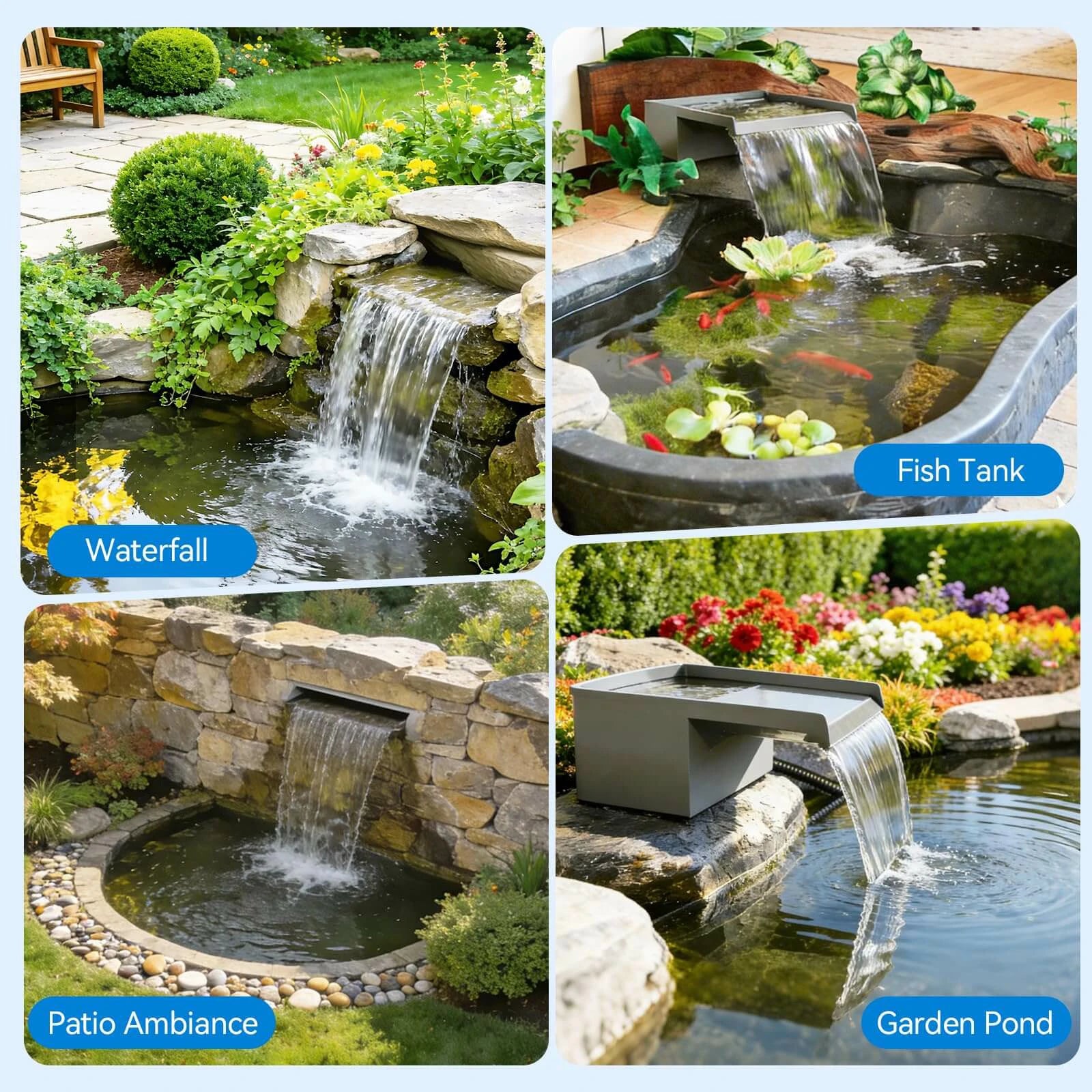 40W 660GPH Waterfall Pump Kit with 12" Spillway & Pond Filter