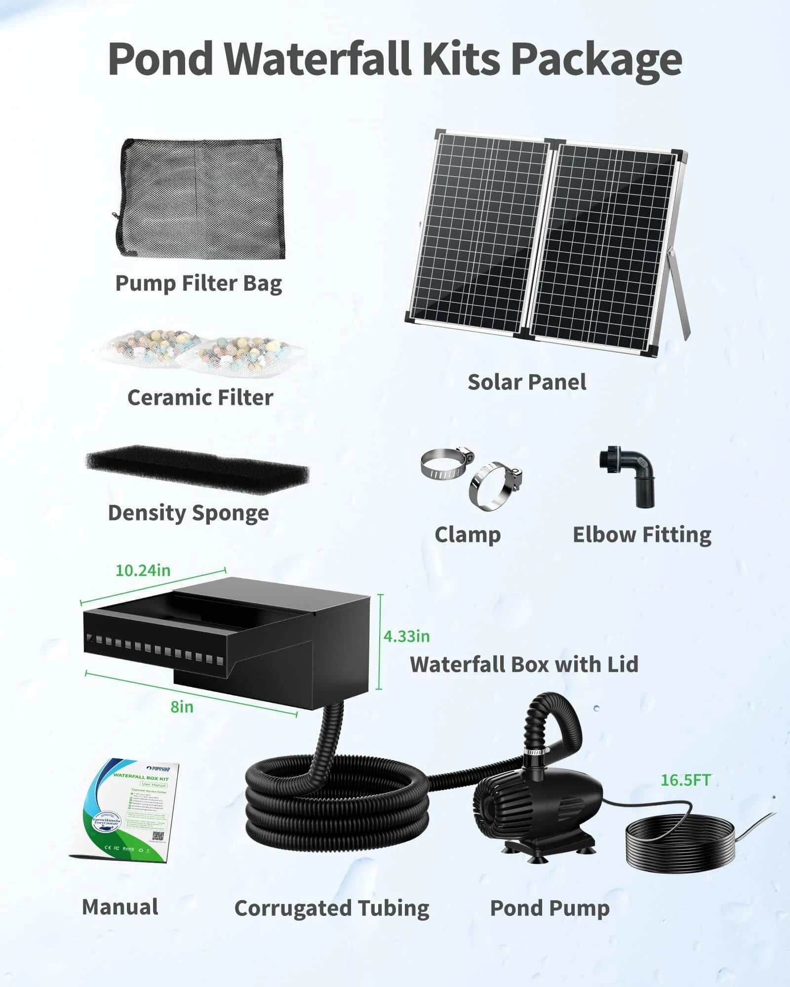 P552S 55W Solar Pond Waterfall Spillway with Fountain Pump