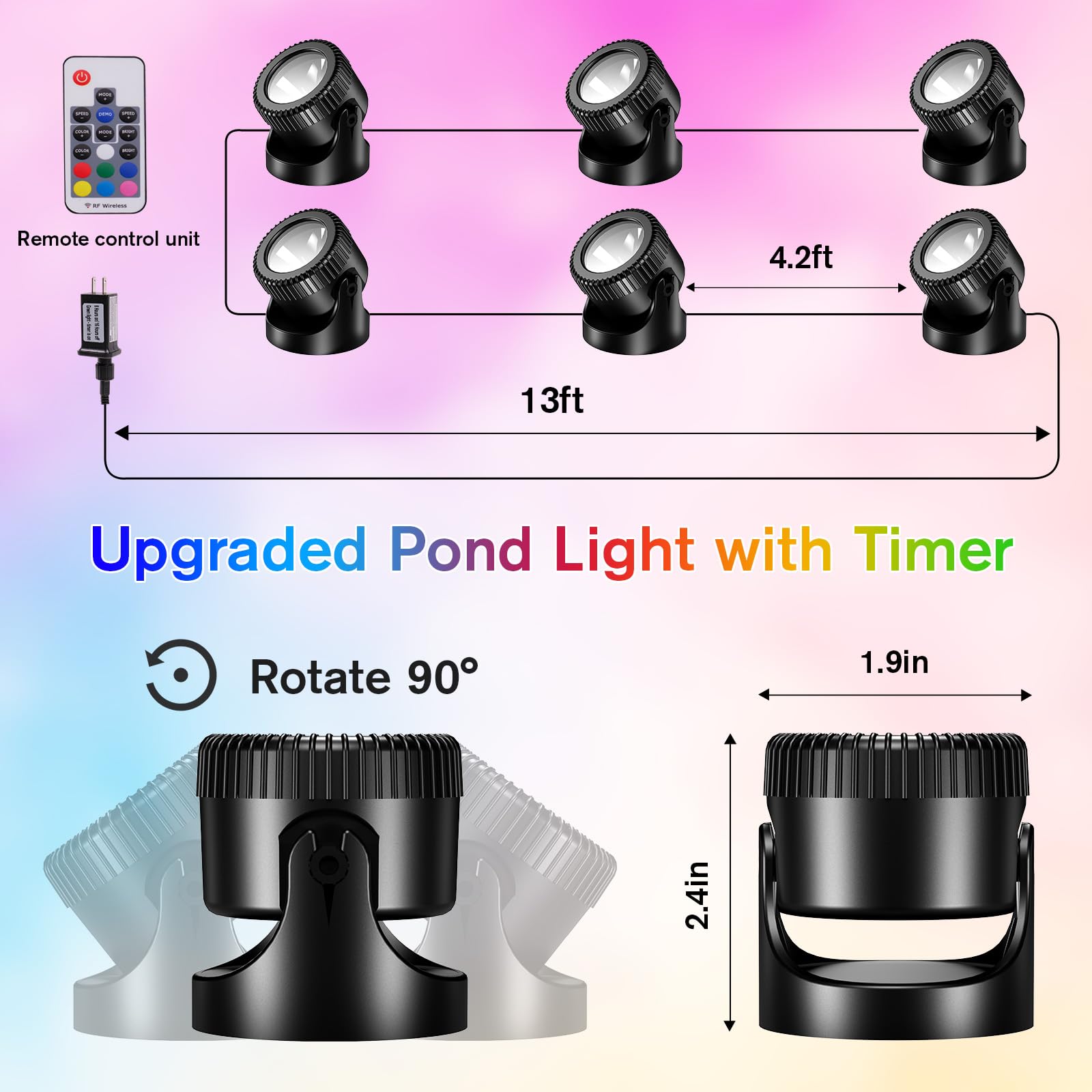 6-Head Colored Underwater Electric Pond Lights