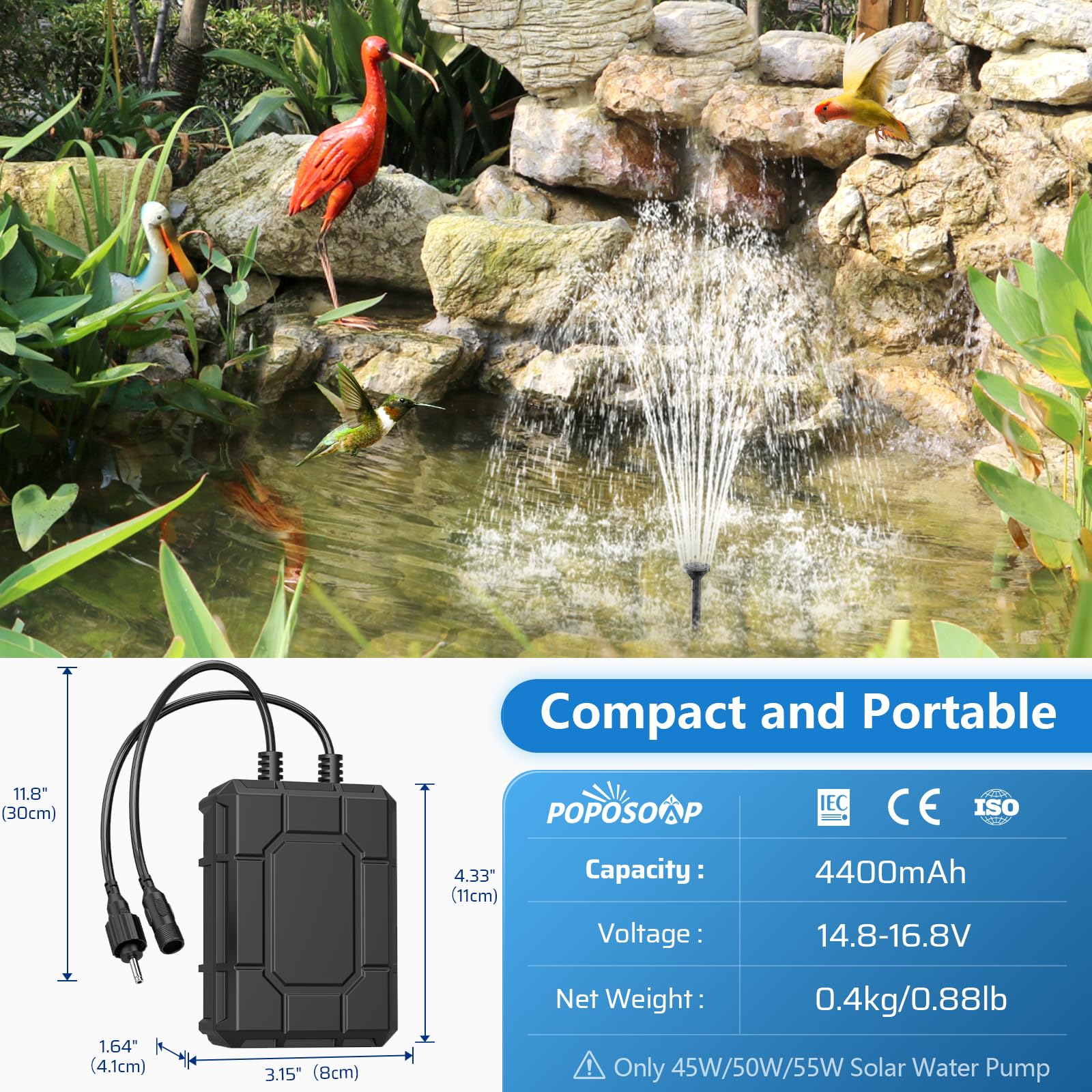 4400mAh Battery Backup for 45W/50W/55W Solar Fountain Pump