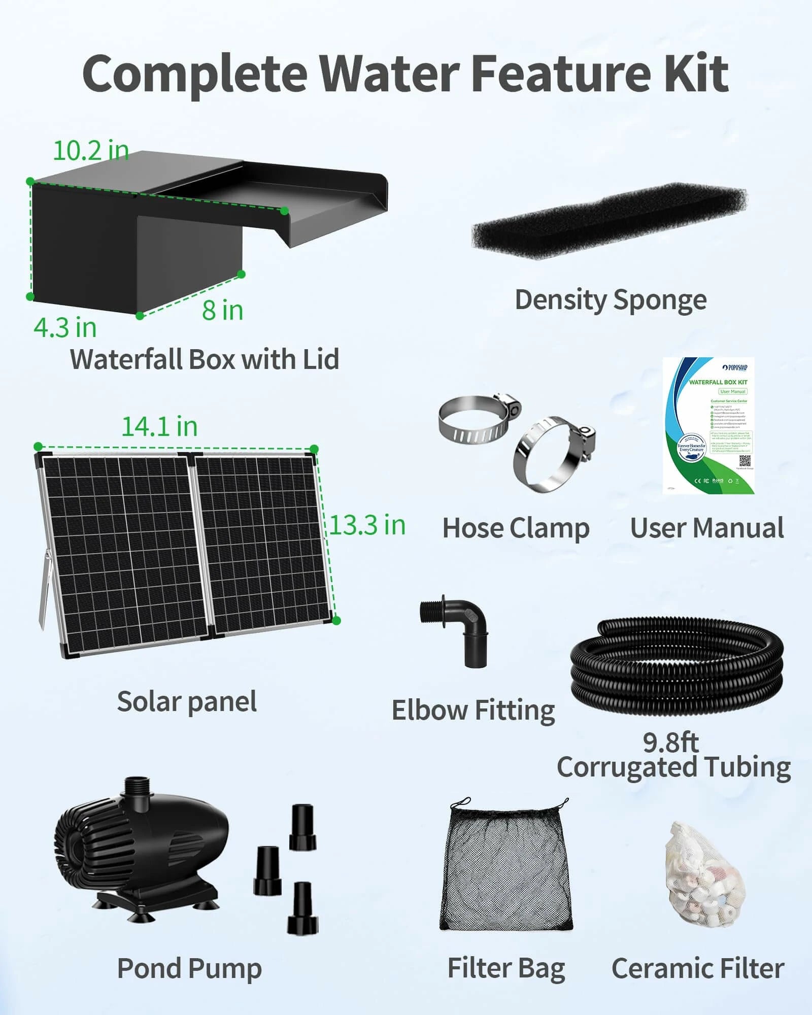 55W Solar Pond Waterfall Spillway with Fountain Pump