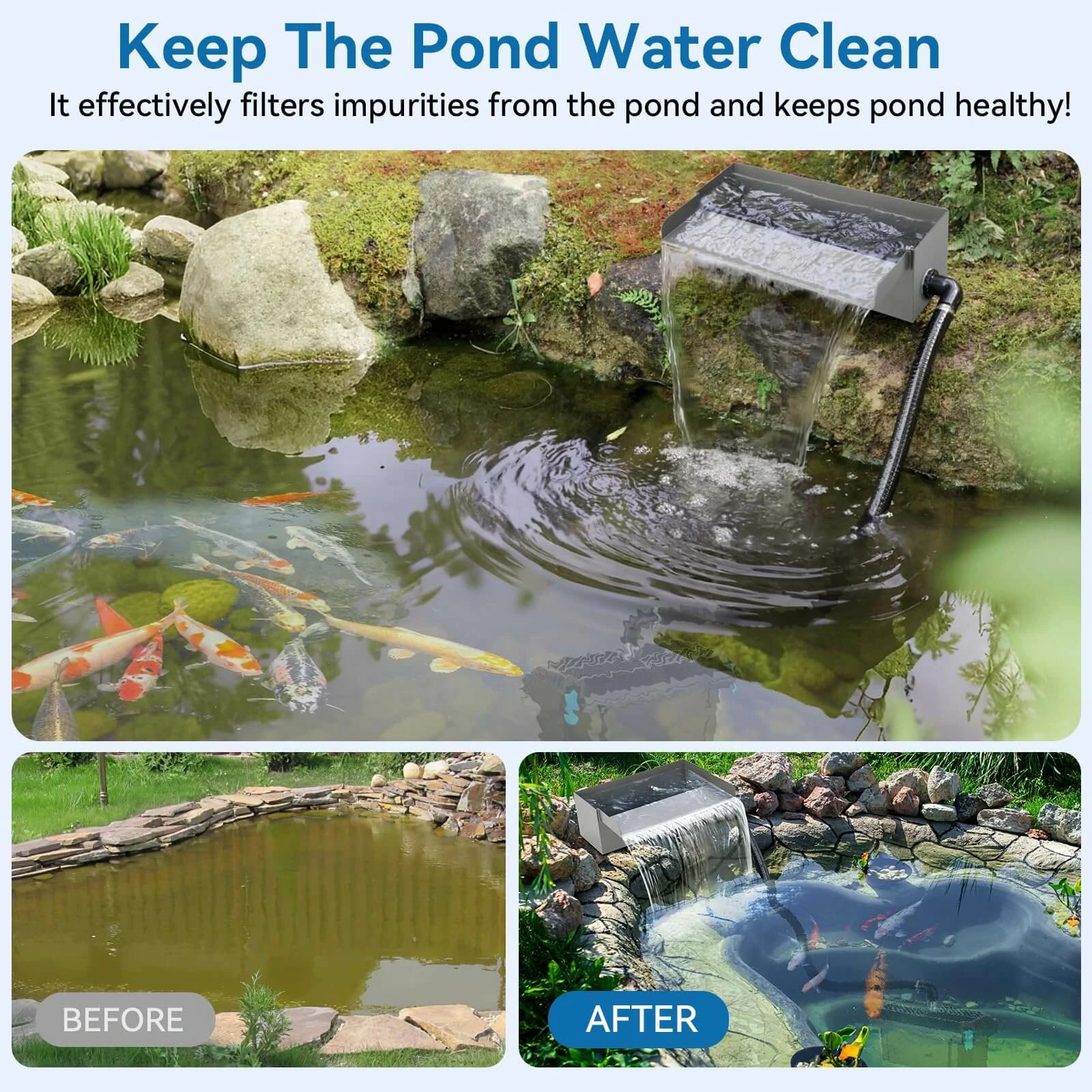 40W 660GPH Waterfall Pump Kit with 12" Spillway & Pond Filter