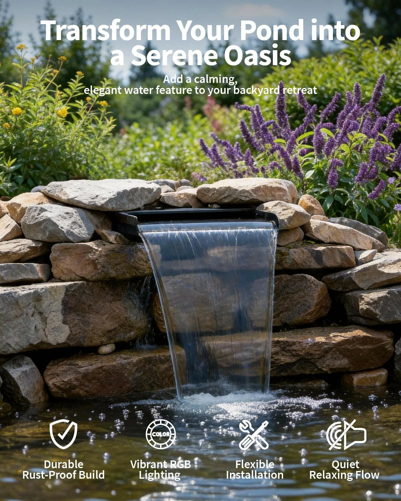 55W Solar Pond Waterfall Spillway with Fountain Pump