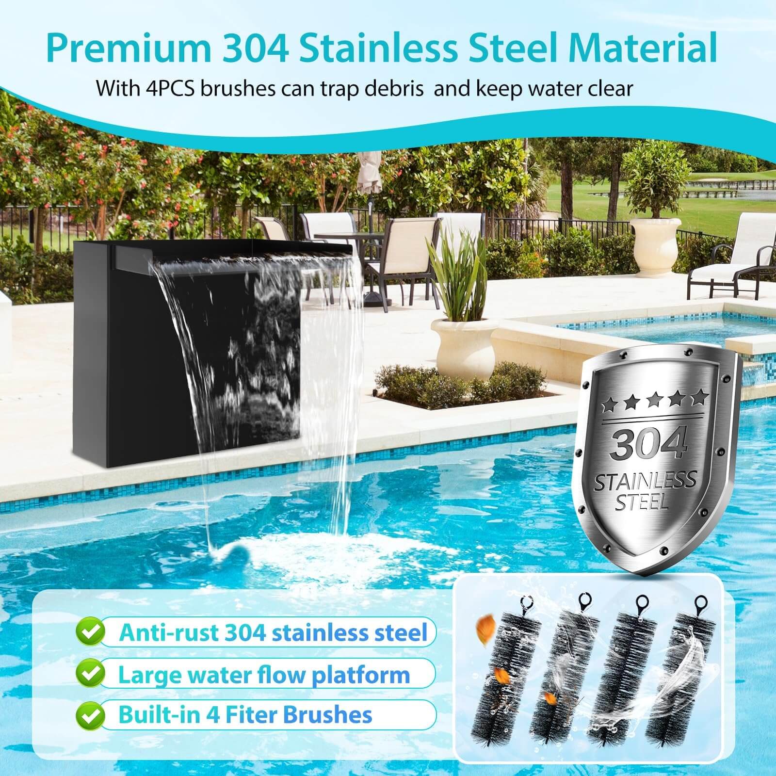 40W 660GPH Electric Waterfall Pump Kit with 12"x13.4" Spillway (LED)