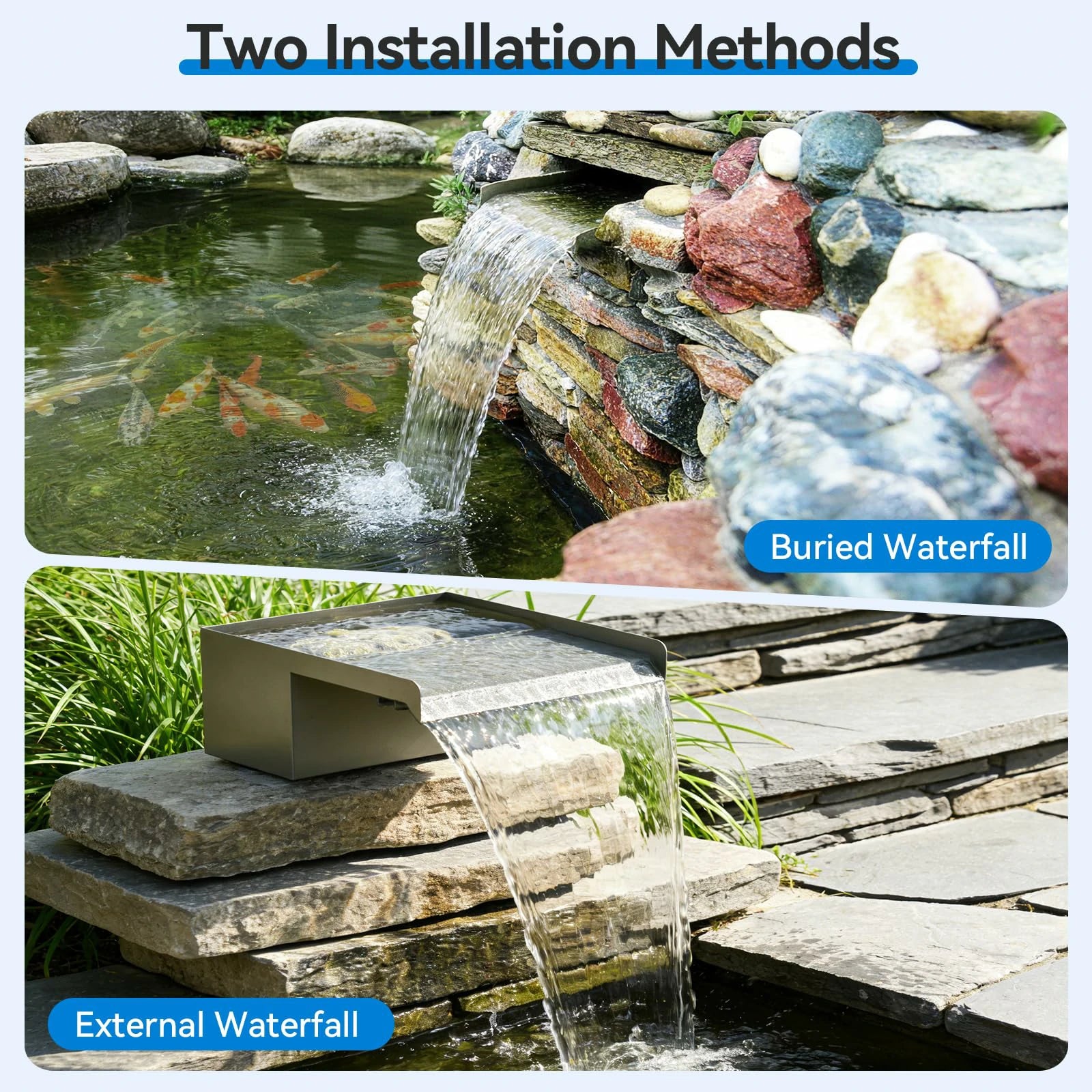 660GPH Waterfall Pump Kit with 12" Spillway & Pond Filter (LED)