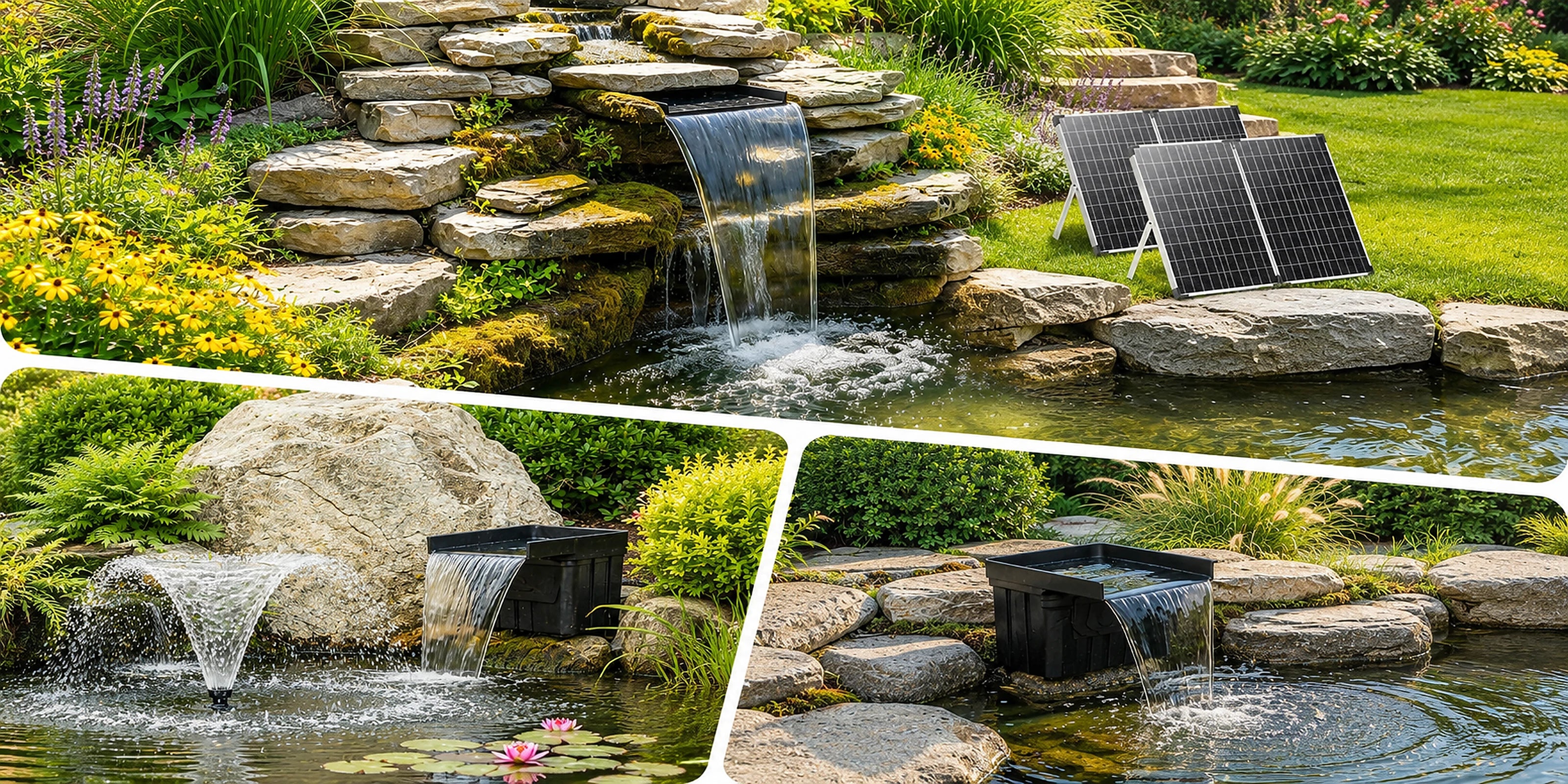 solar power waterfall pump water feature
