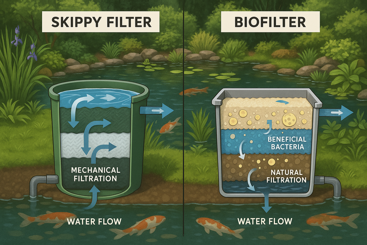 Skippy Filter vs. Biofilter: What’s the Best Pond Filtration System?