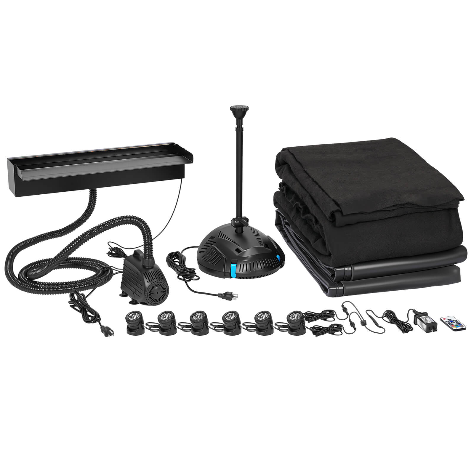 6′ x 6′ Pond Starter Kit | 5-in-1 Filter, Waterfall, Lights, Pond Liner & Underlayment