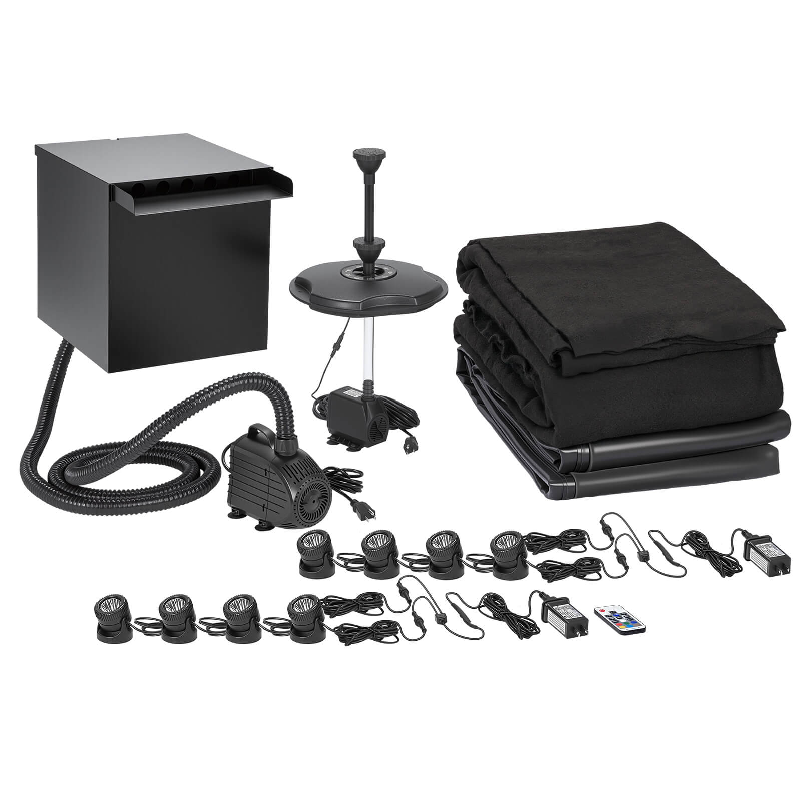 7′ x 7′ Pond Pro Kit | 5-in-1 Filter, Waterfall, Lights, Pond Liner & Underlayment