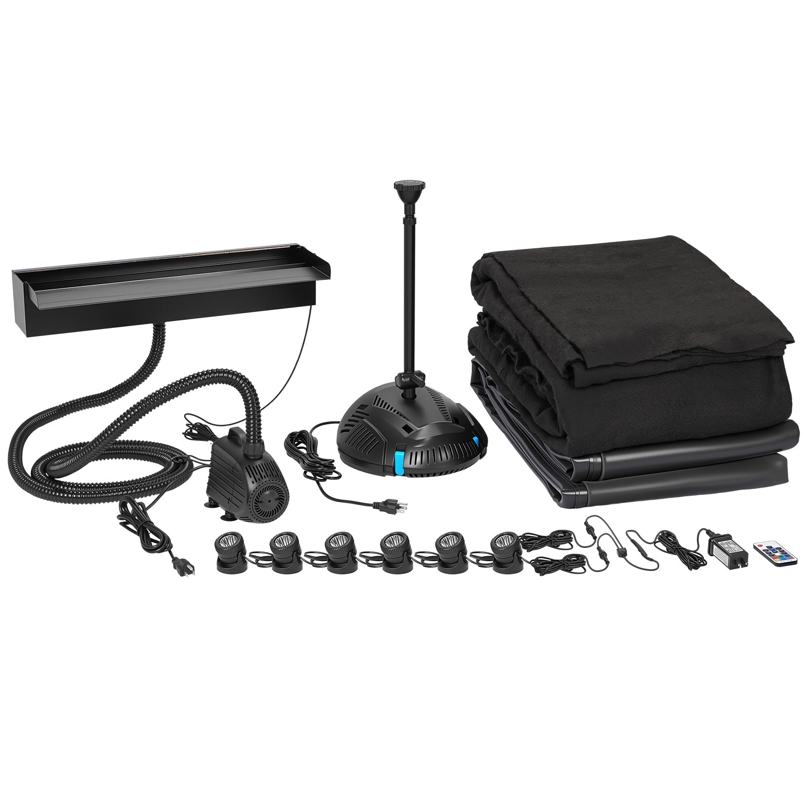 7′ x 7′ Pond Starter Kit | 5-in-1 Filter, Waterfall, Lights, Pond Liner & Underlayment