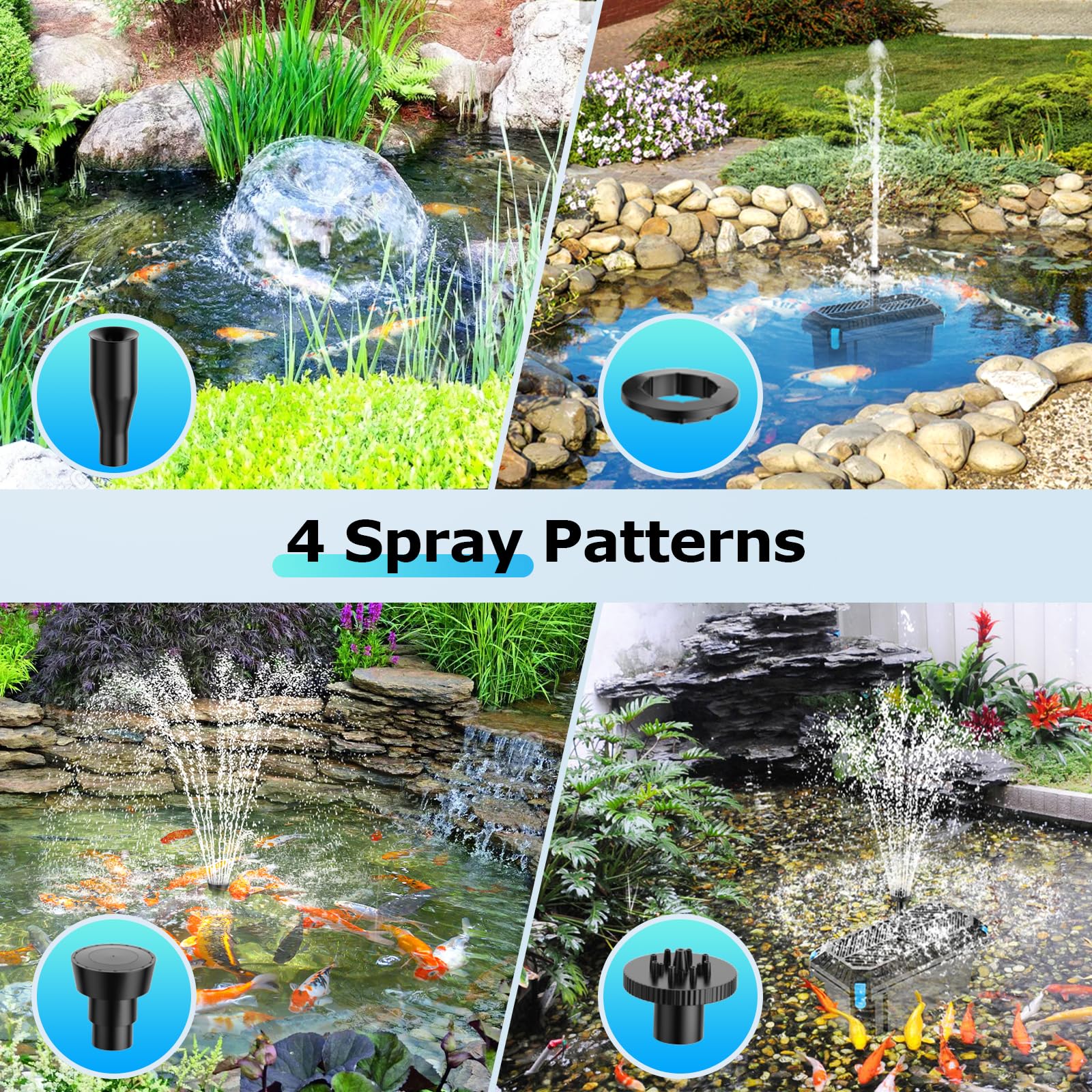 20W 320GPH Solar Water Pond Pump and filter kit 4 Spray Patterns