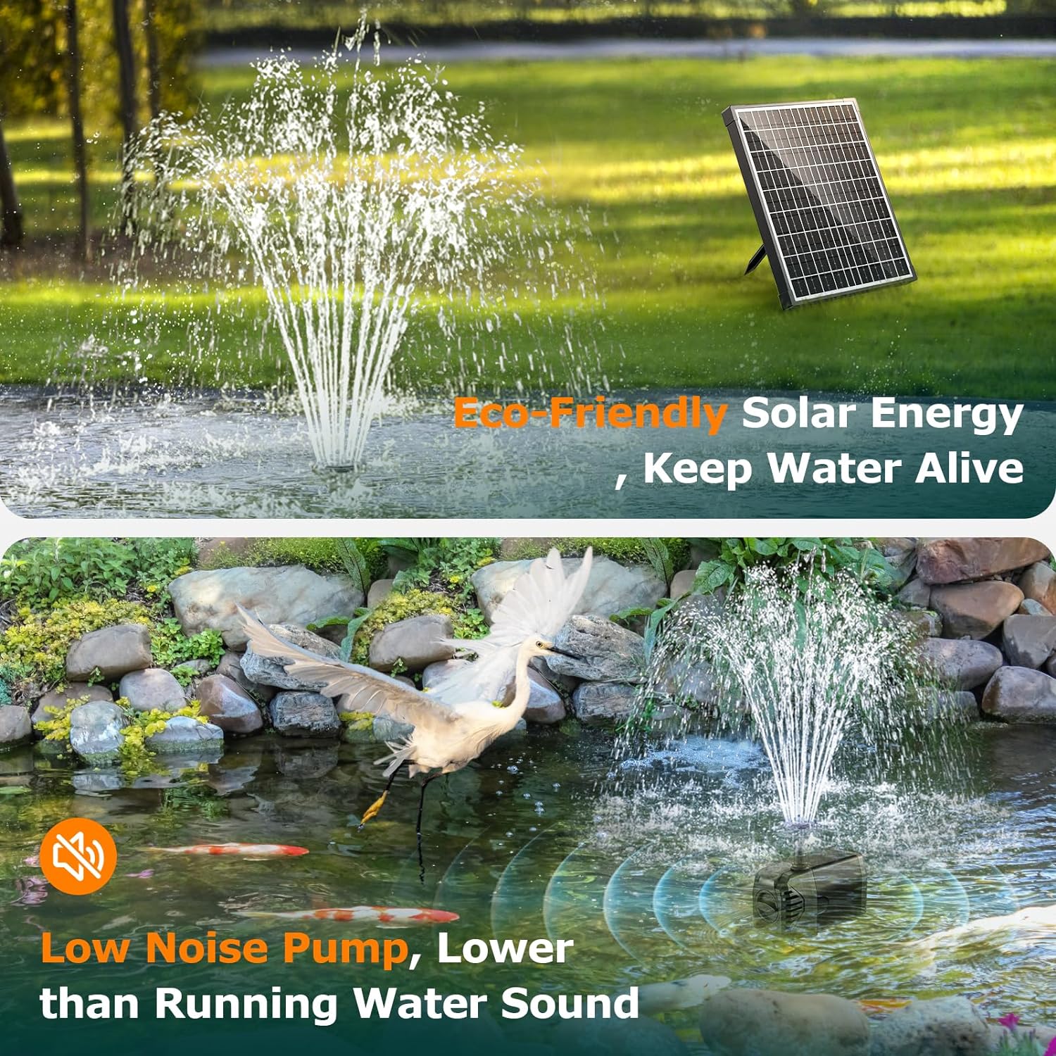 20W Solar Water Fountain Pump - 320GPH Adjustable Flow, 7 Sprayers Eco-Friendly Low Noise