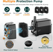20W Solar Water Fountain Pump - 320GPH Adjustable Flow, 7 Sprayers Multiple Protection Pump