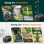 20W Solar Water Fountain Pump - 320GPH Adjustable Flow, 7 Sprayers for Fountain and Water Features