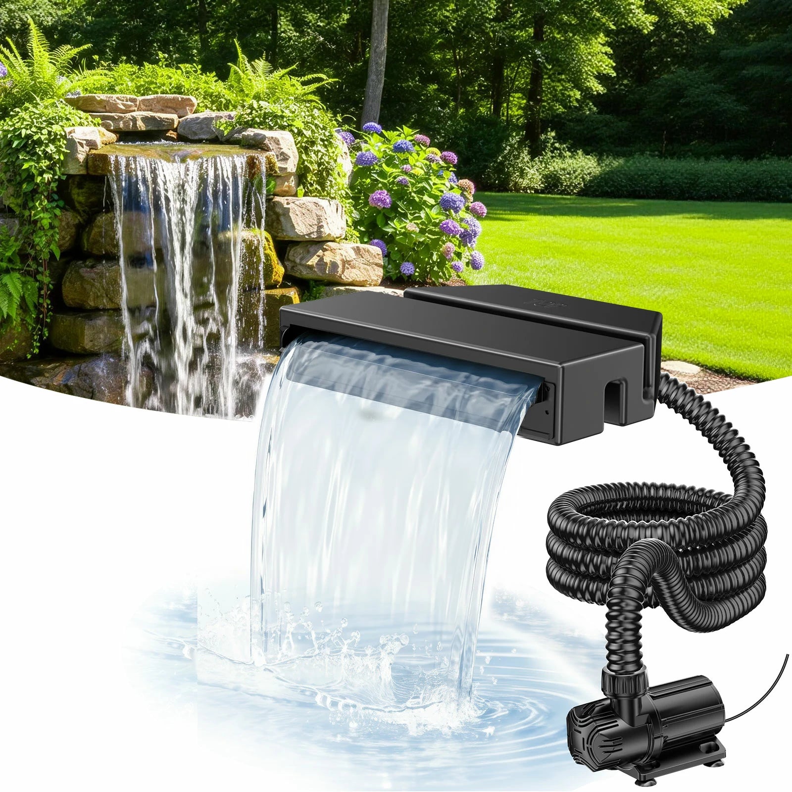 1200GPH Waterfall Pump Kit with 12" Waterfall Spillway