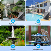 25W Solar Water Fountain Pump - 410GPH Adjustable Flow, 4 Sprayers for fish pond, fountain, garden, animals bath