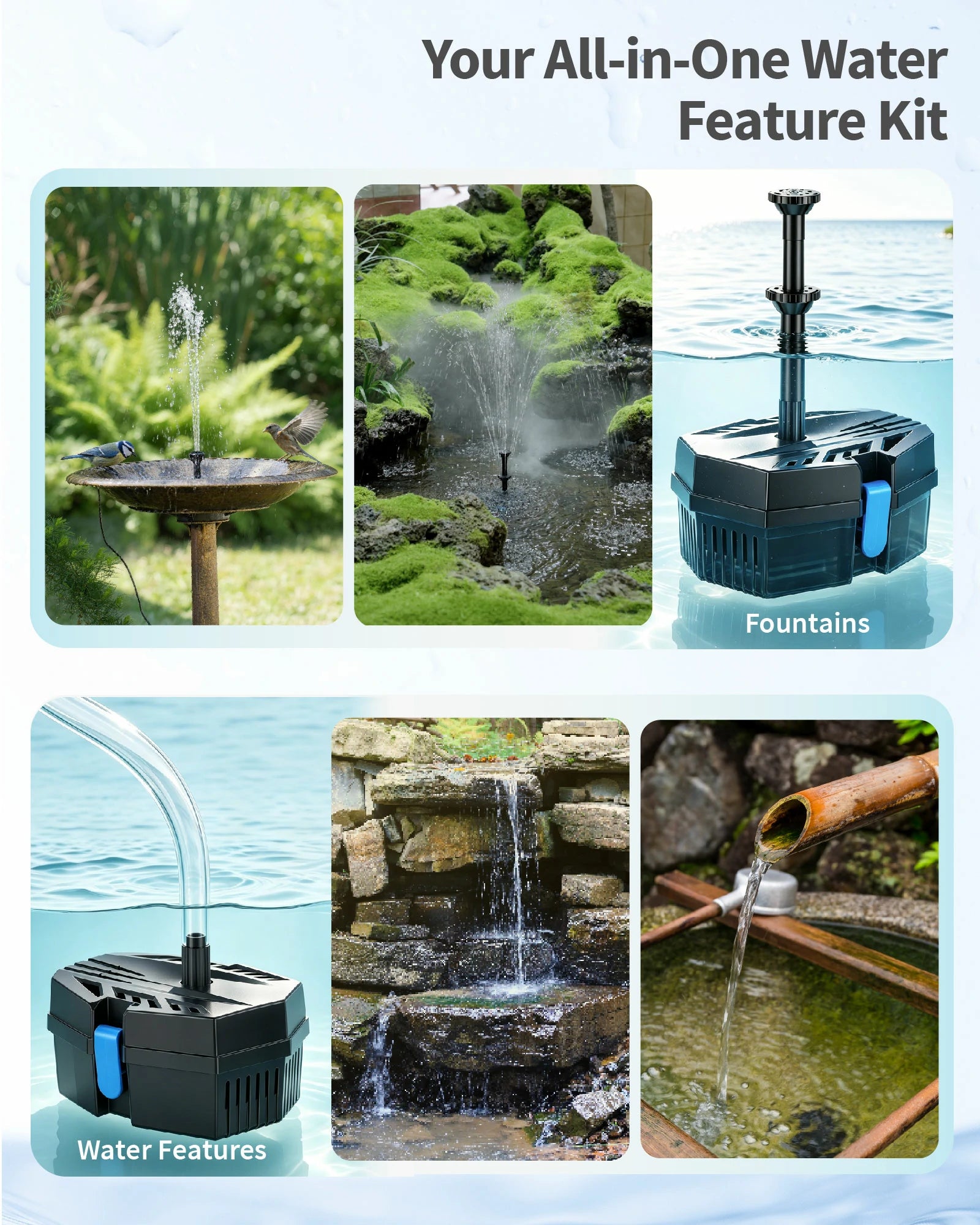 8W Solar Pond Filter Fountain with Battery