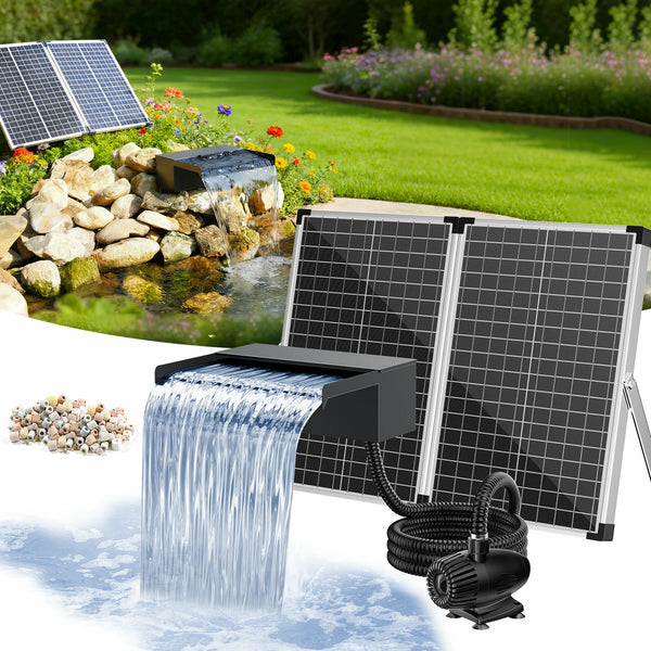 70W 680GPH Solar Waterfall Pump Kit with 12" Spillway