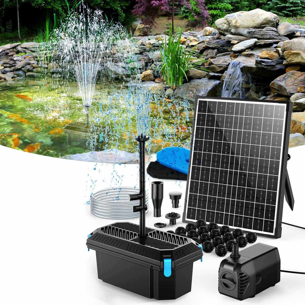 SPF326 20W 280GPH Solar Pond Filter Fountain