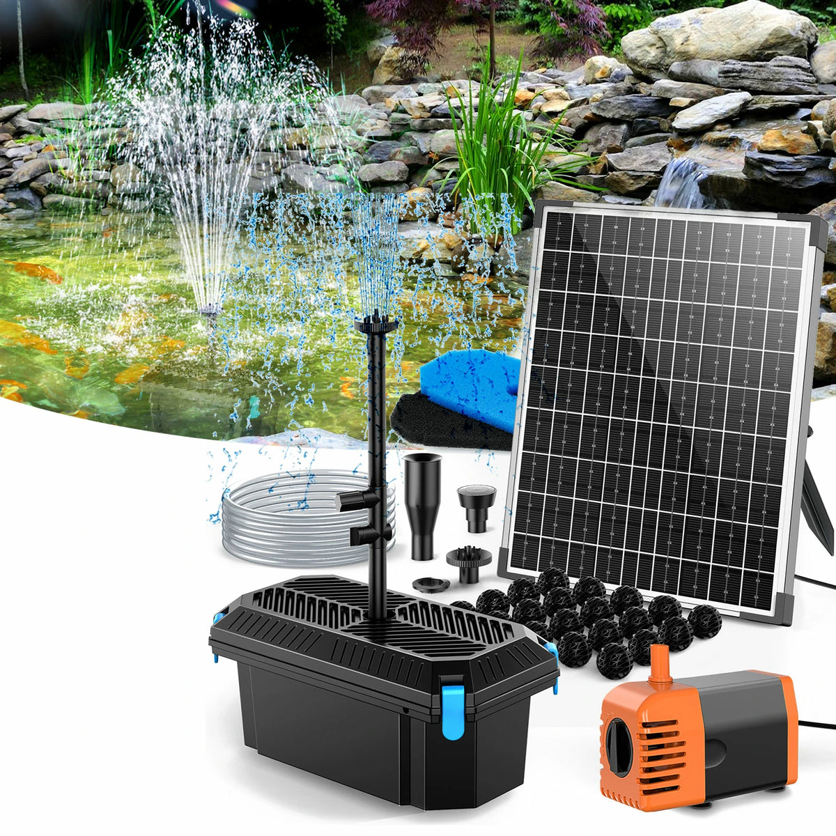 30W Pond Filter Solar Power Kit 320GPH | Solar Pond Pump Filter