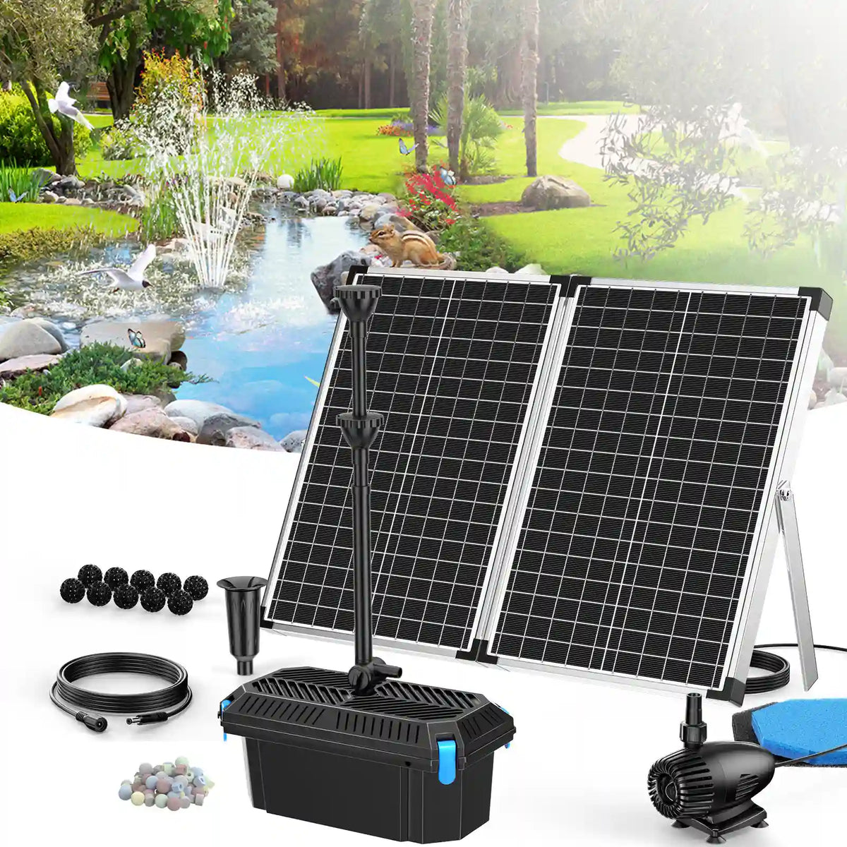 70W Solar Pond Filter with Pump | Solar Powered Fish Pond Filter