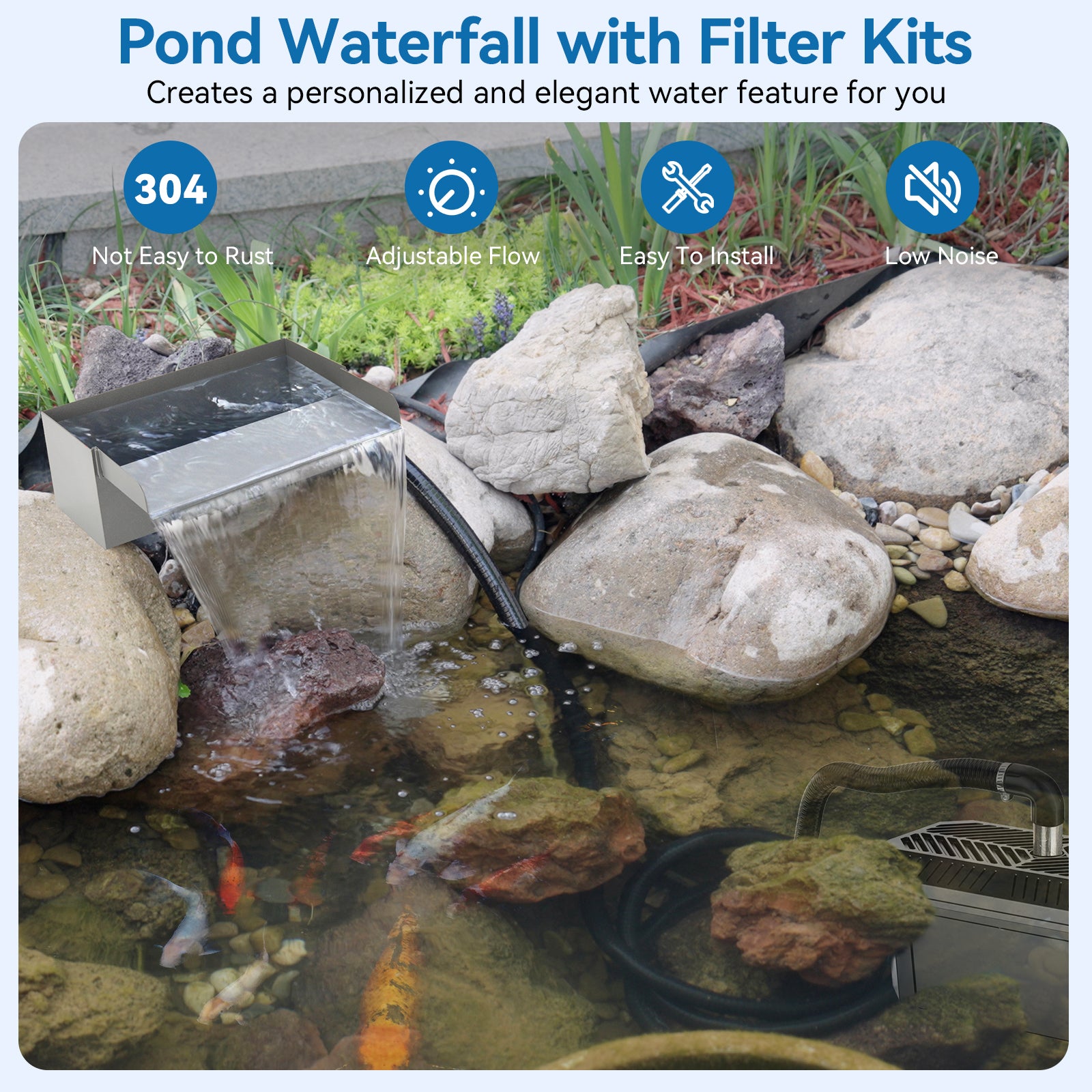 40W 660GPH Waterfall Spillway with Pond Filter Kit