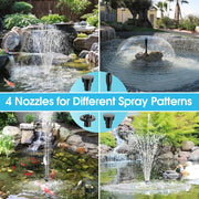 40W Solar Water Pond Pump & Filter Kit - 580GPH Adjustable Flow - 4 Nozzles for Different Spray Patterns